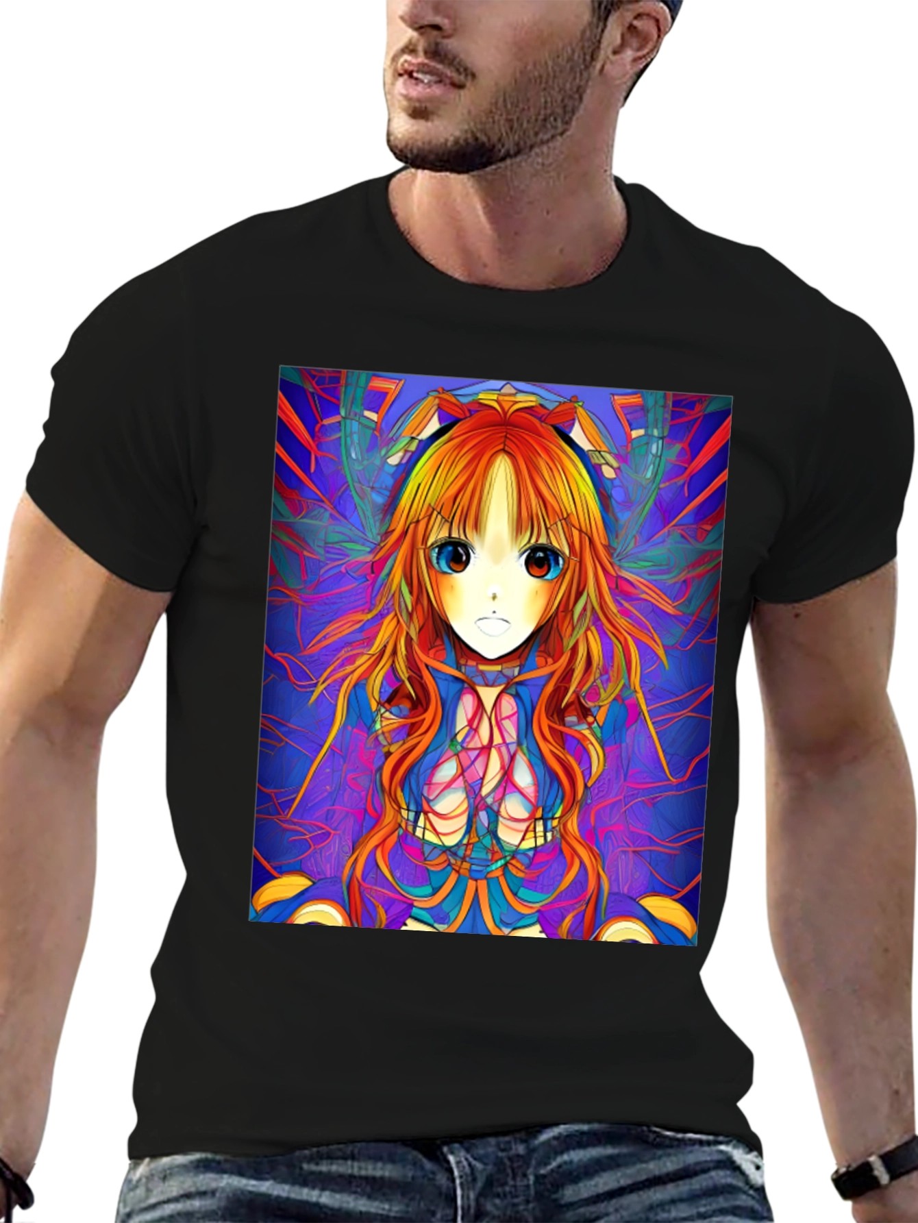 Anime Girl Graphic Print Black T-Shirt