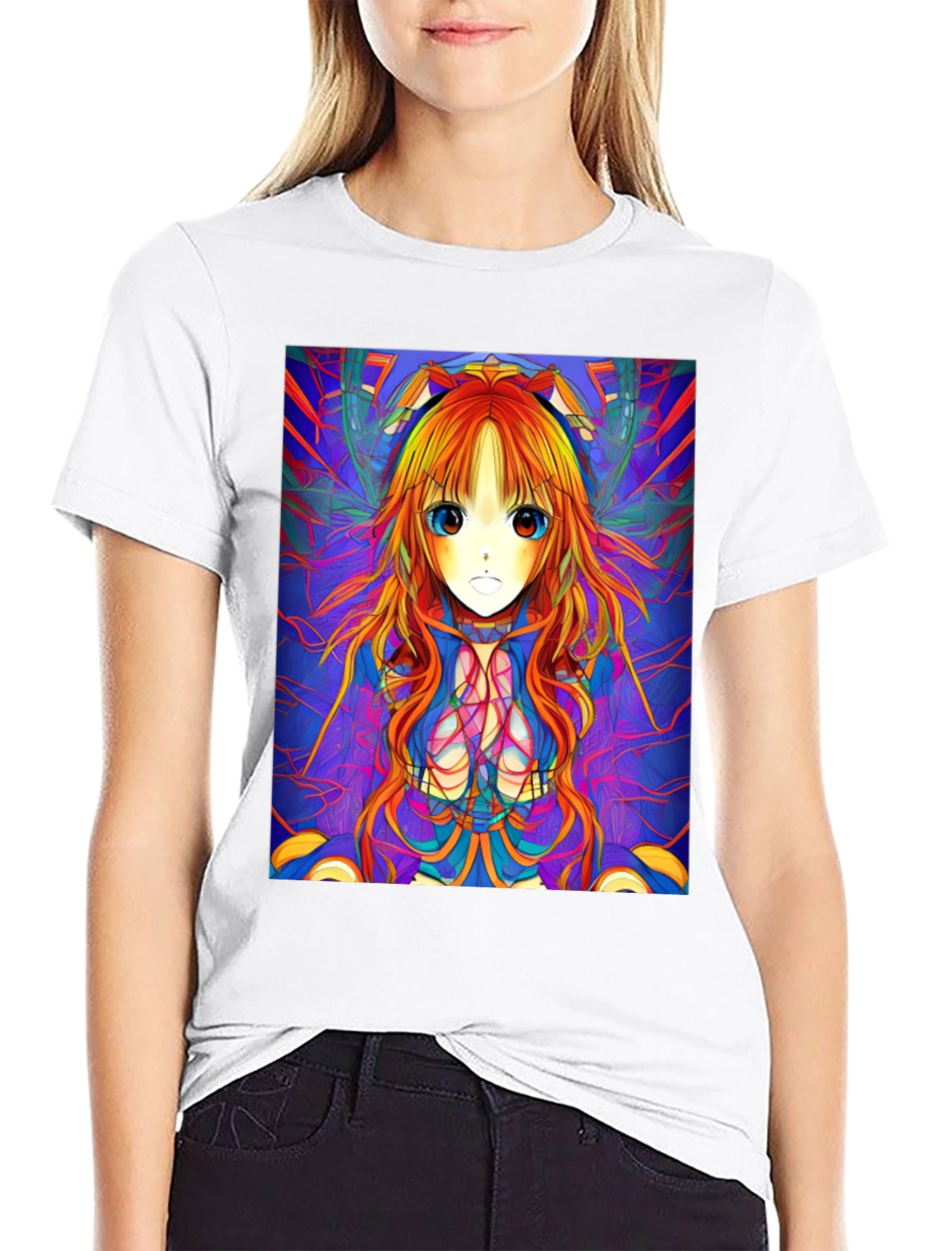 Anime Girl Graphic Print Black T-Shirt