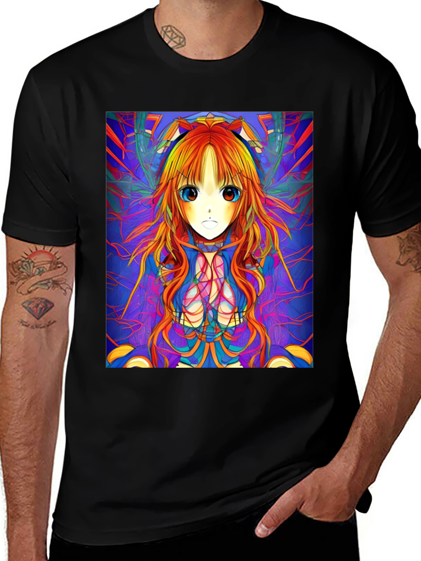 Anime Girl Graphic Print Black T-Shirt