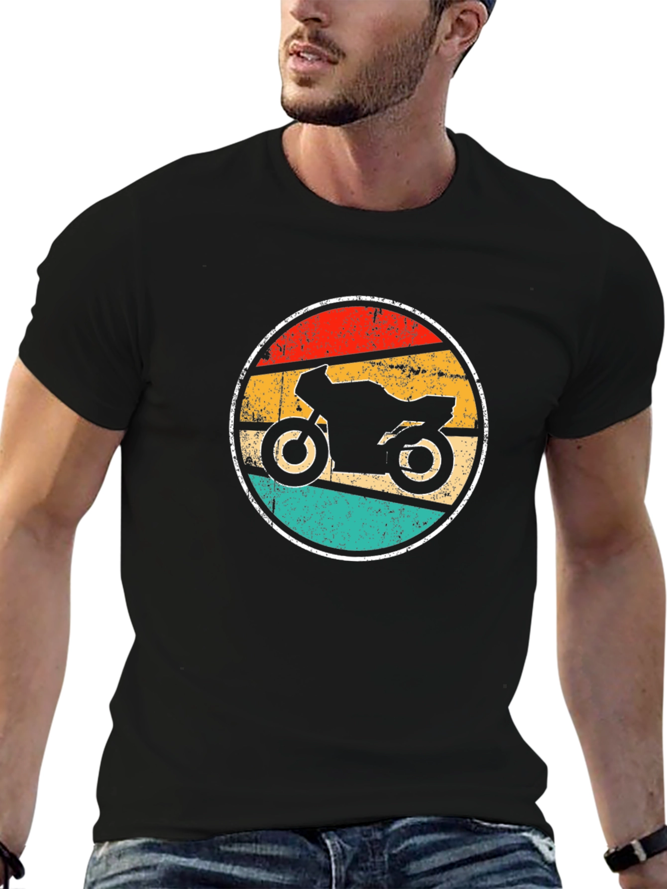 Retro Motorcycle Graphic Tee - Black