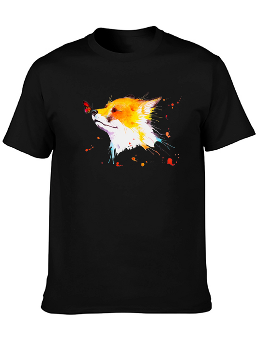 Watercolor Fox Butterfly Graphic Tee - Unique Design