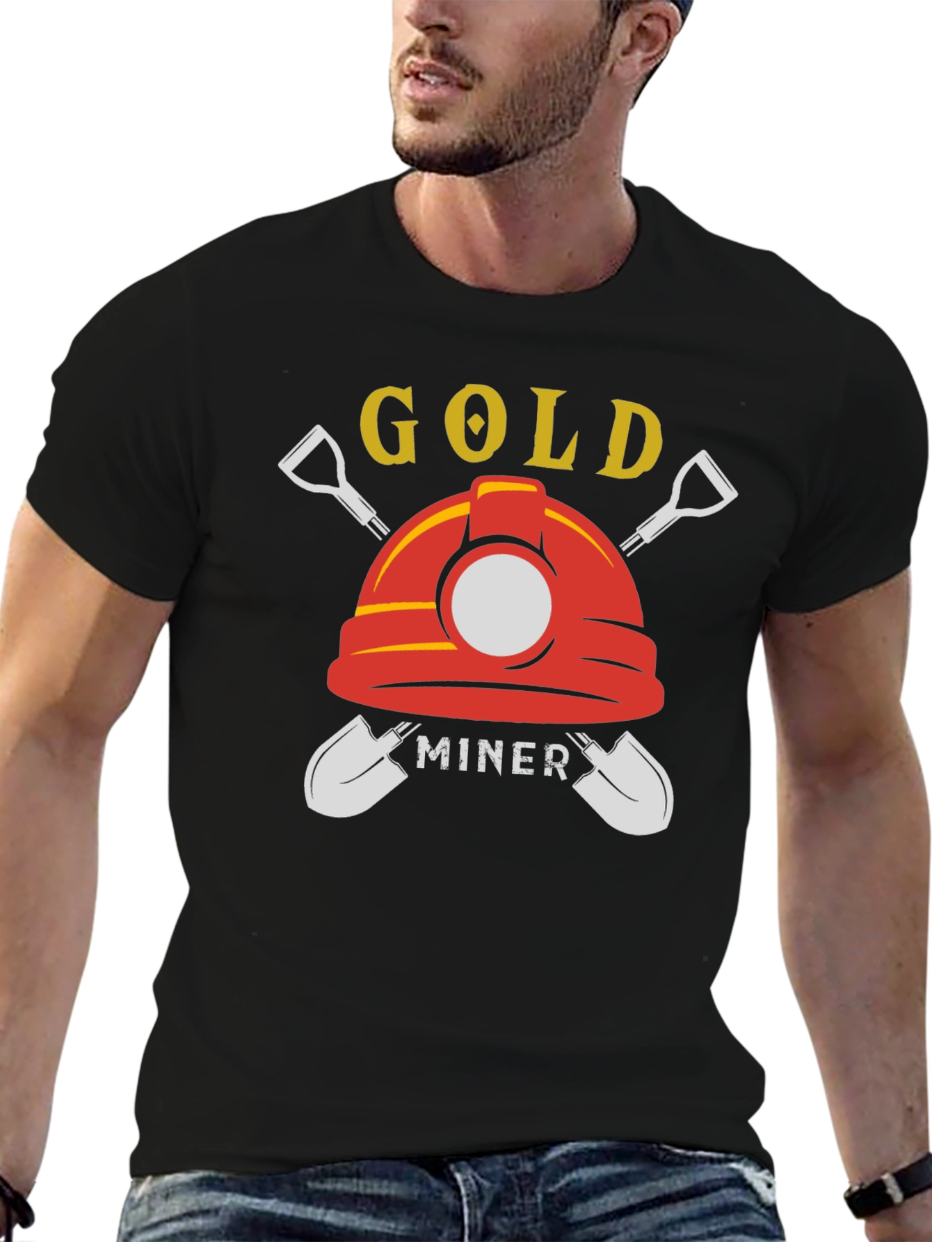 Gold Miner Graphic T-Shirt - Black Crew Neck Tee