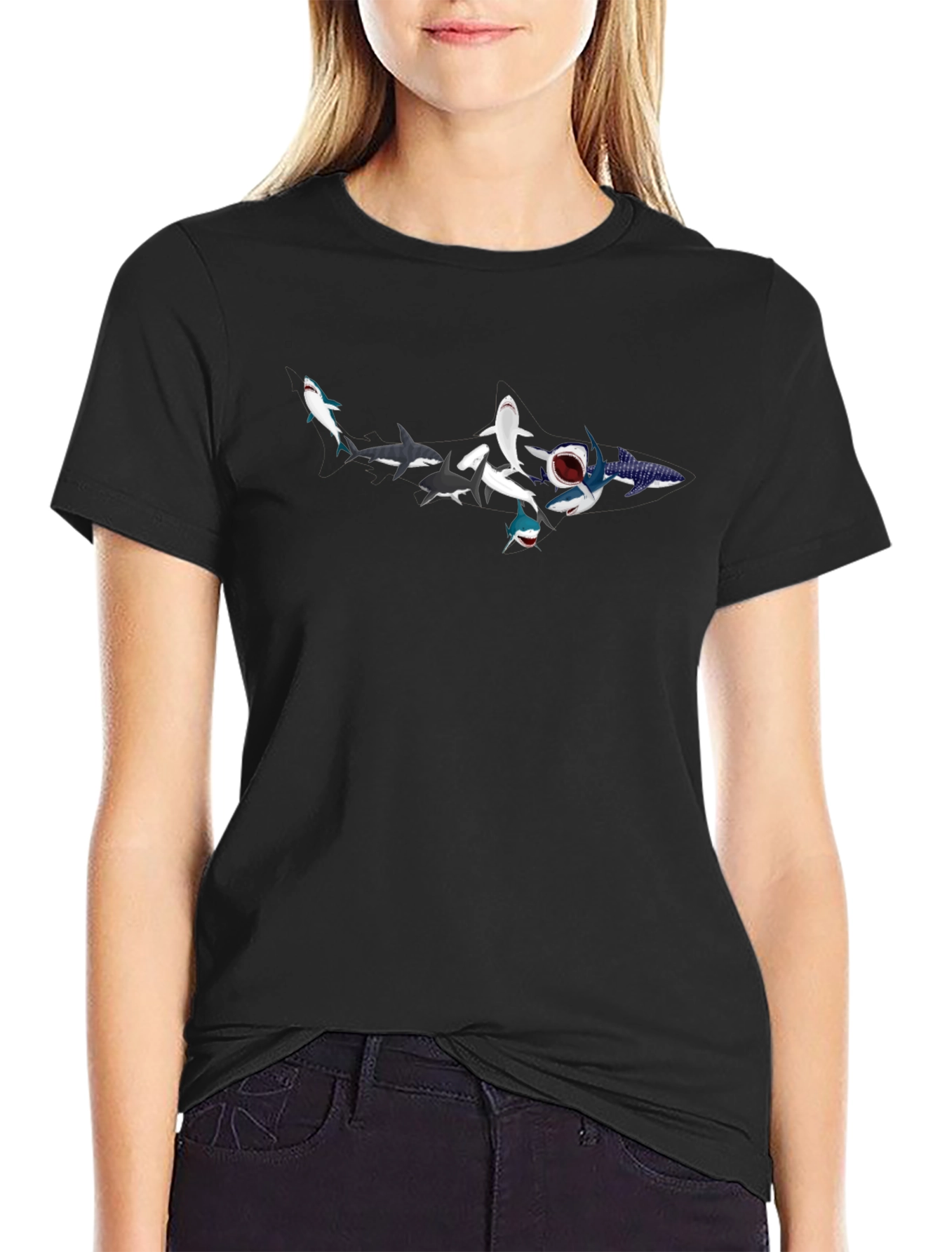 Shark Evolution T-Shirt - Mens Black Crew Neck