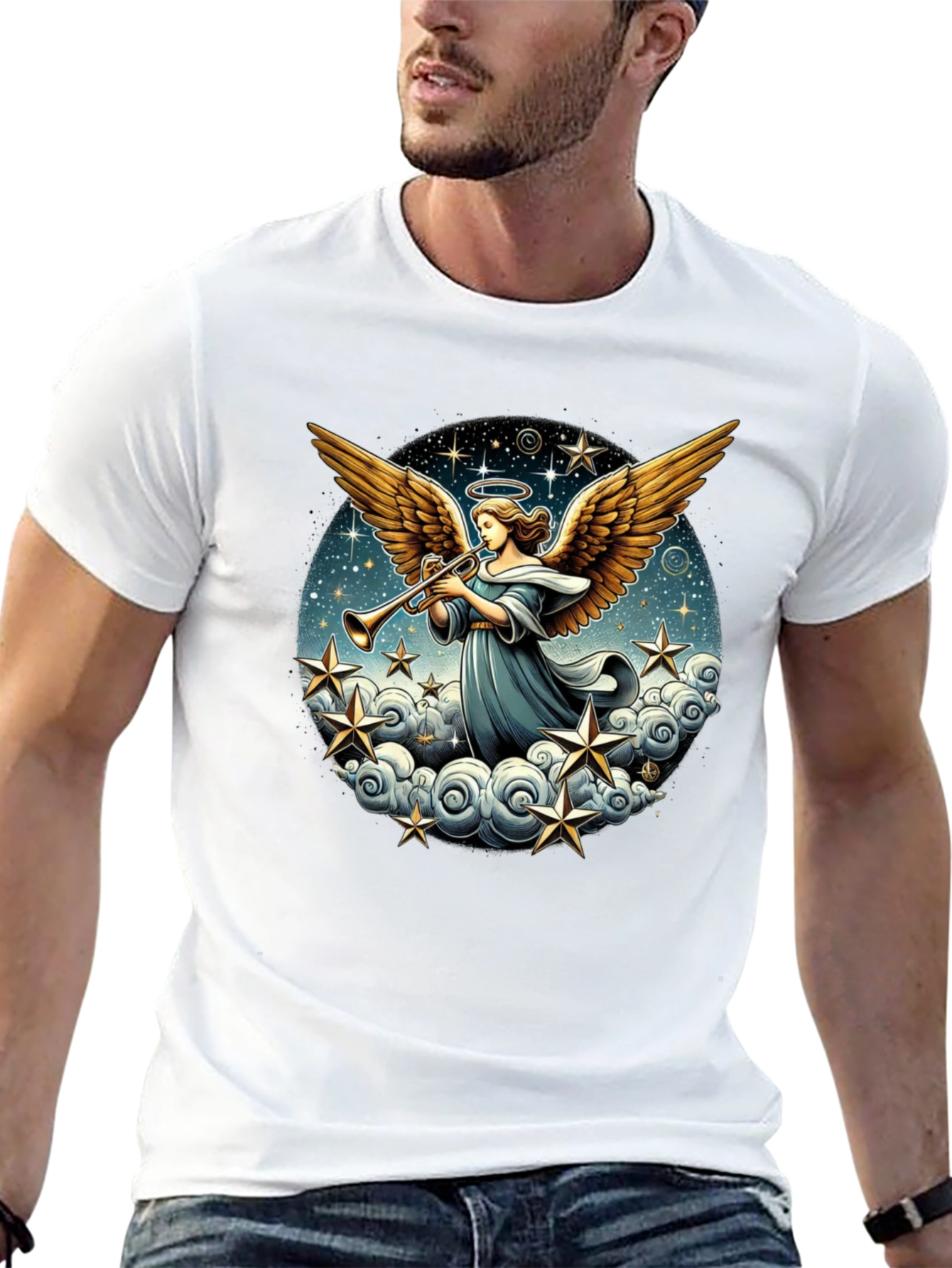 Angel Trumpet Graphic Tee - Celestial Design