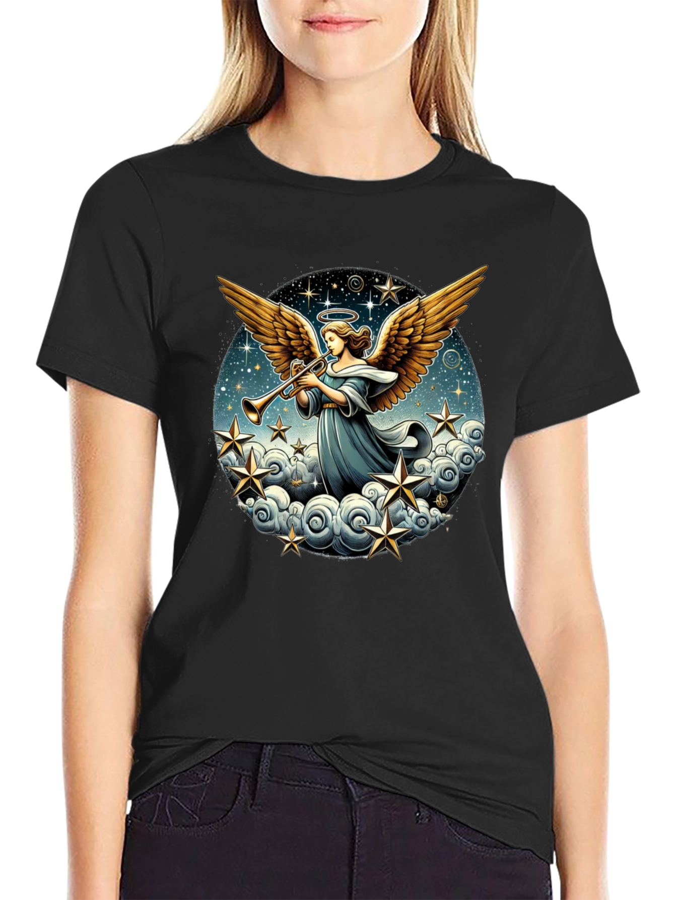 Angel Trumpet Graphic Tee - Celestial Design