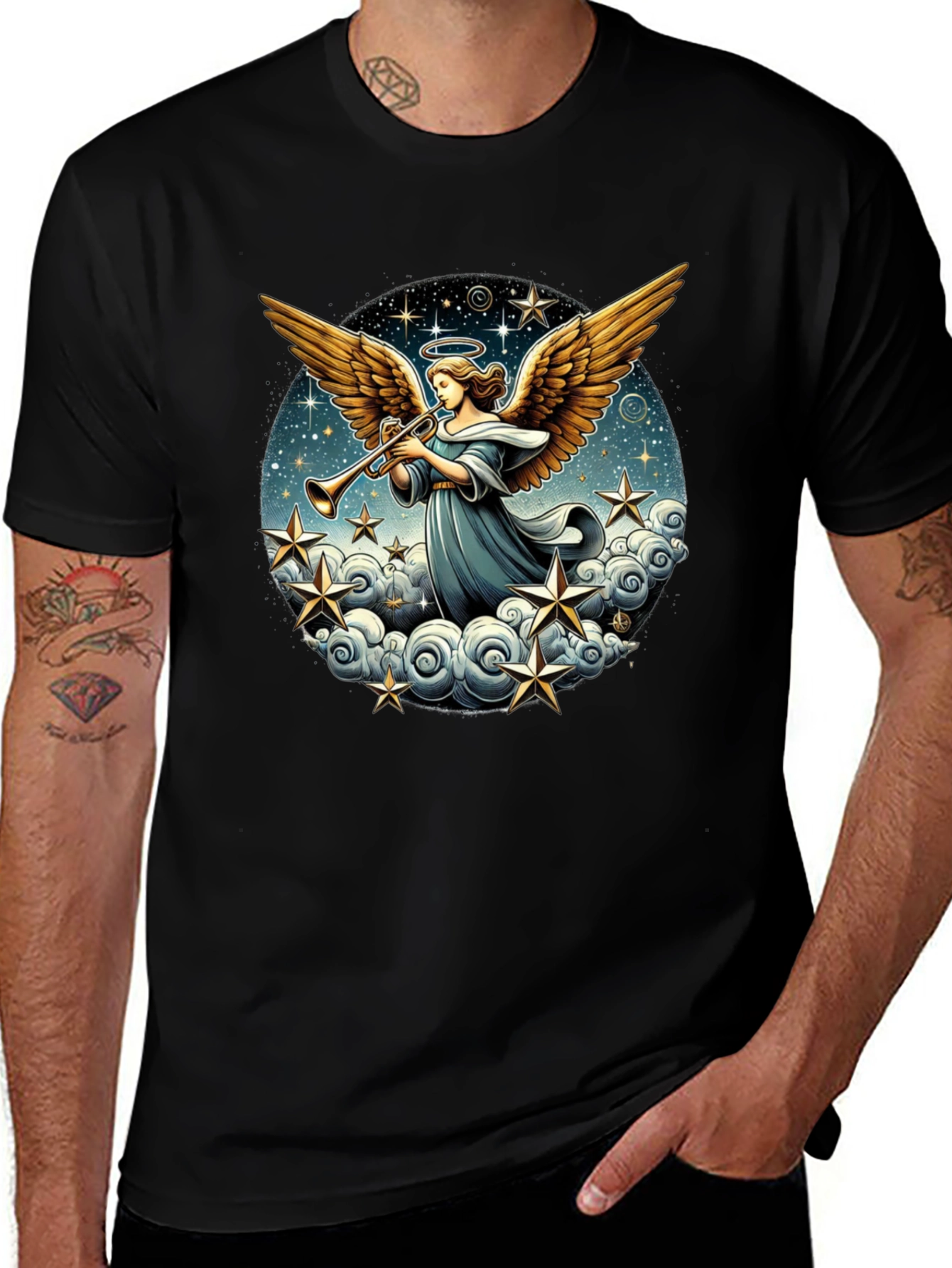Angel Trumpet Graphic Tee - Celestial Design