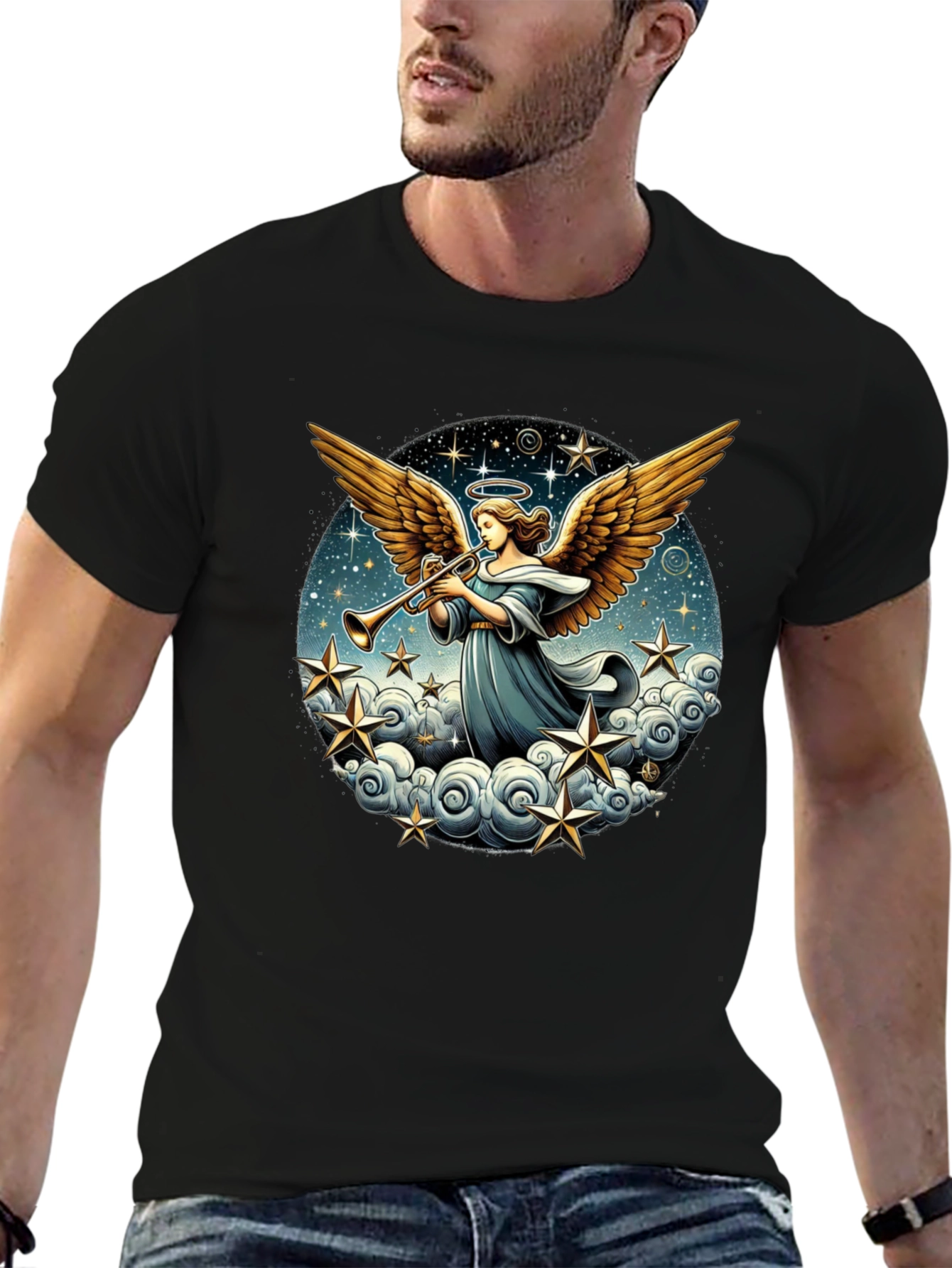Angel Trumpet Graphic Tee - Celestial Design