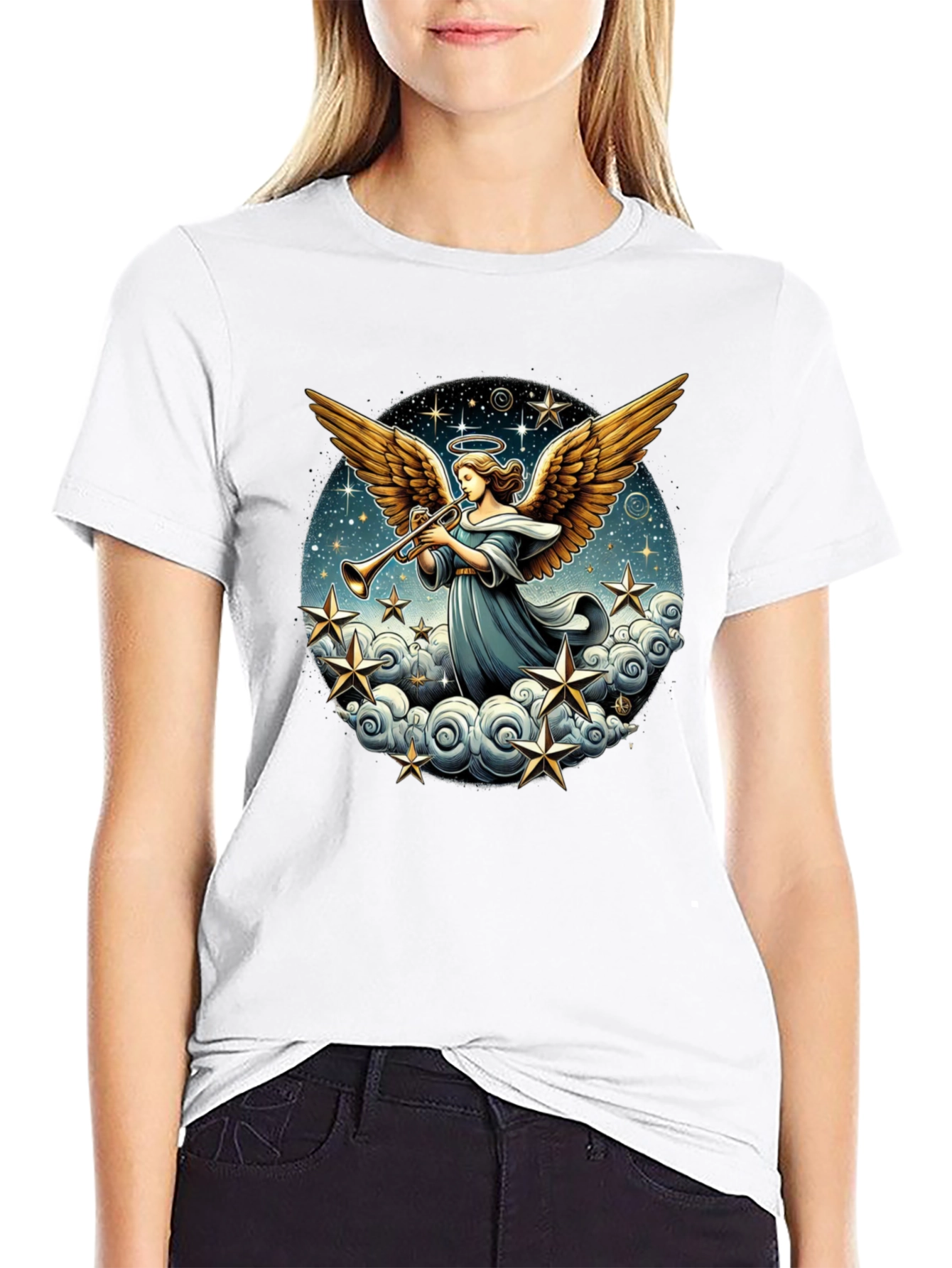 Angel Trumpet Graphic Tee - Celestial Design