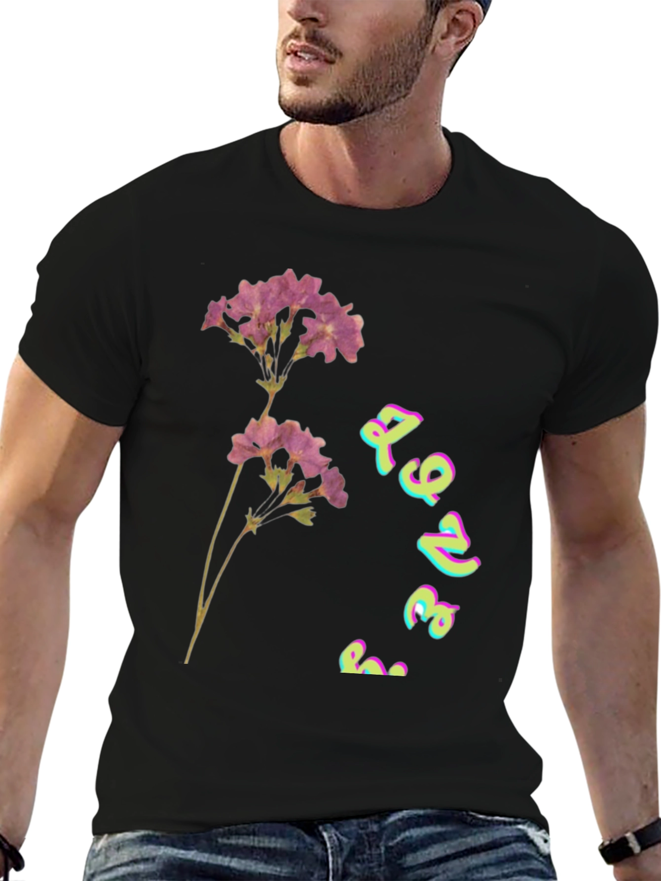 Floral Graphic Print Black T-Shirt