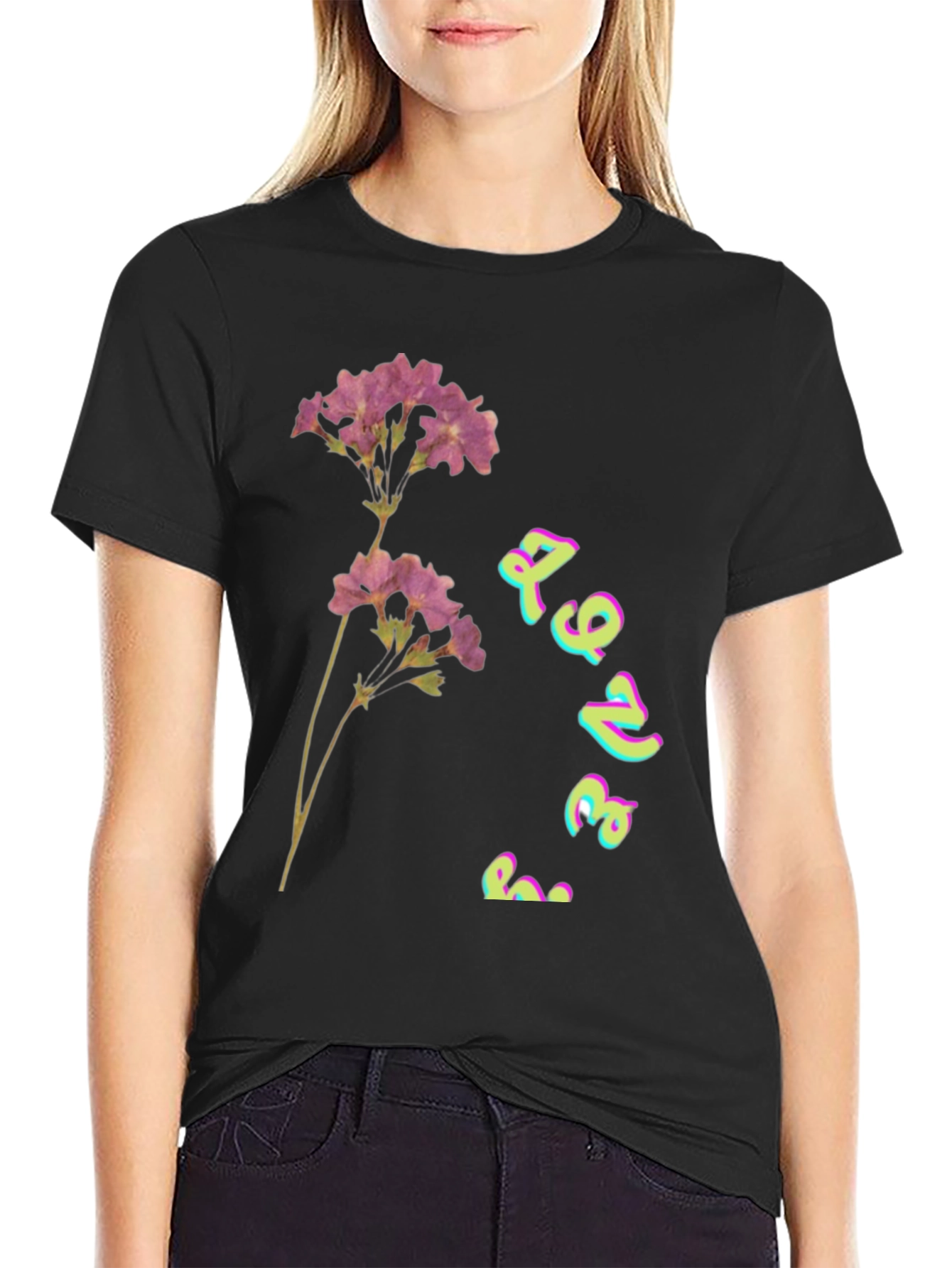 Floral Graphic Print Black T-Shirt