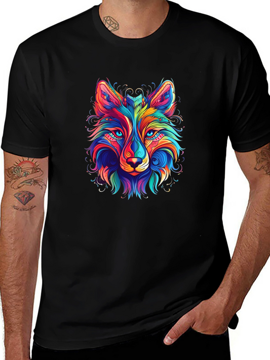 Colorful Wolf Graphic Print T-Shirt