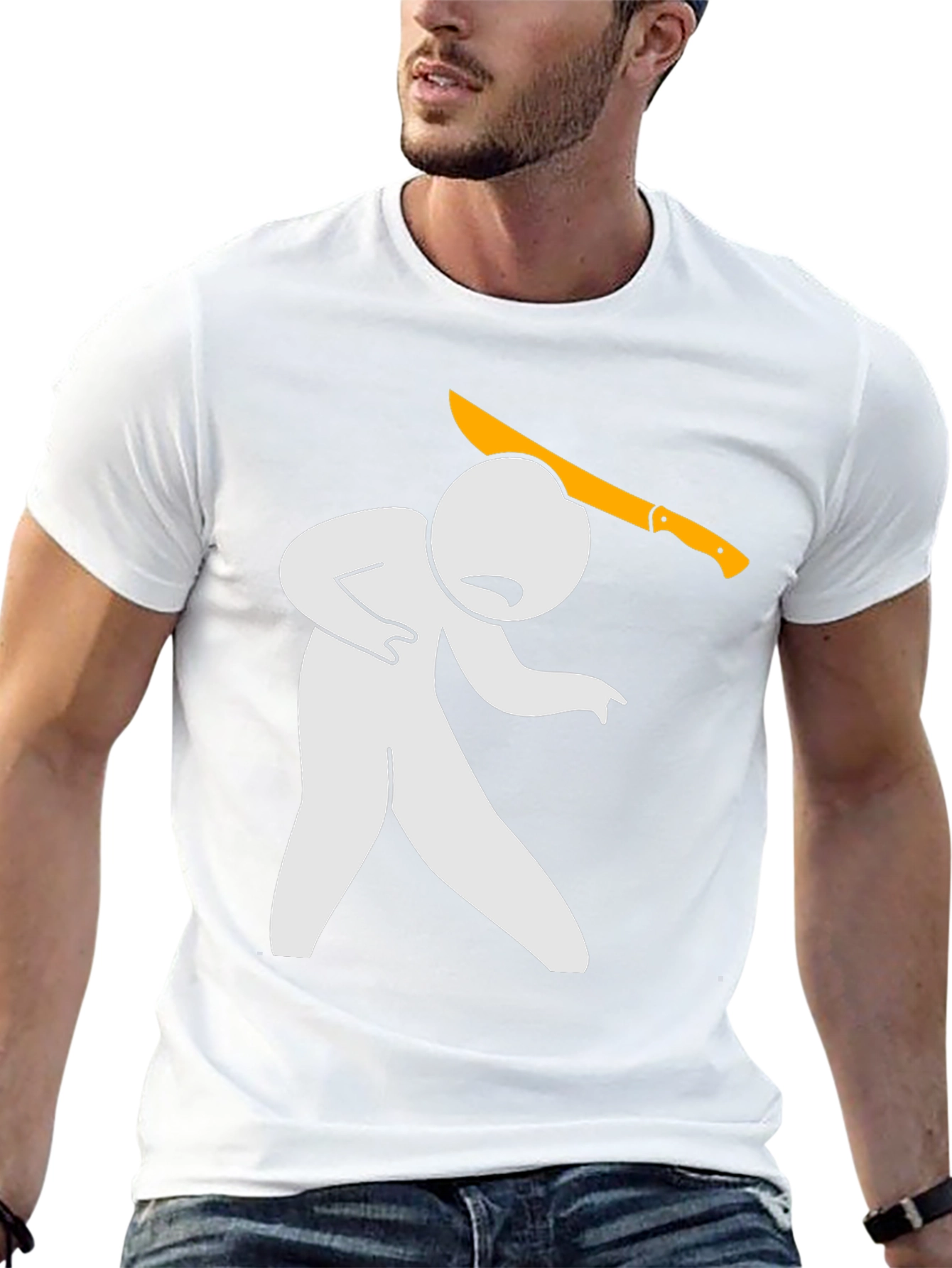 Humorous Graphic T-Shirt - Stick Figure Machete