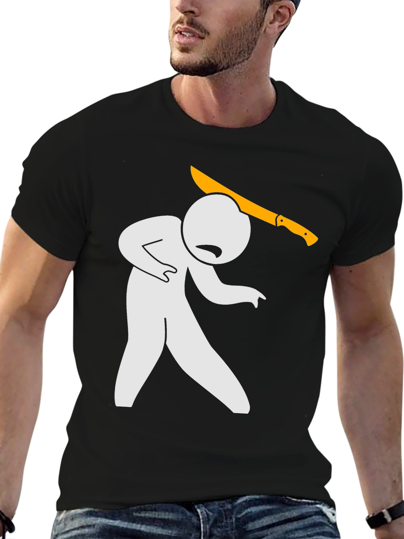 Humorous Graphic T-Shirt - Stick Figure Machete