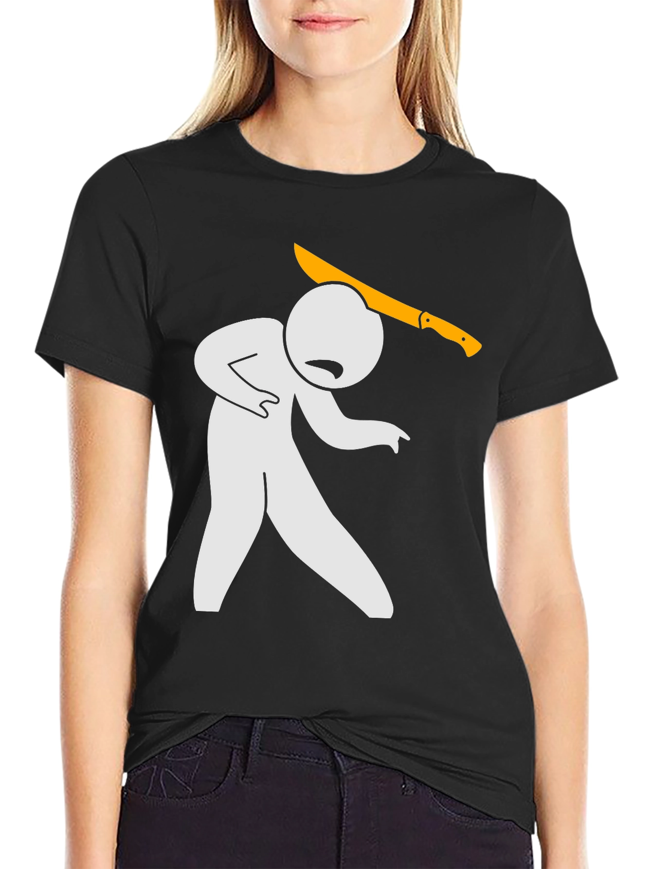 Humorous Graphic T-Shirt - Stick Figure Machete