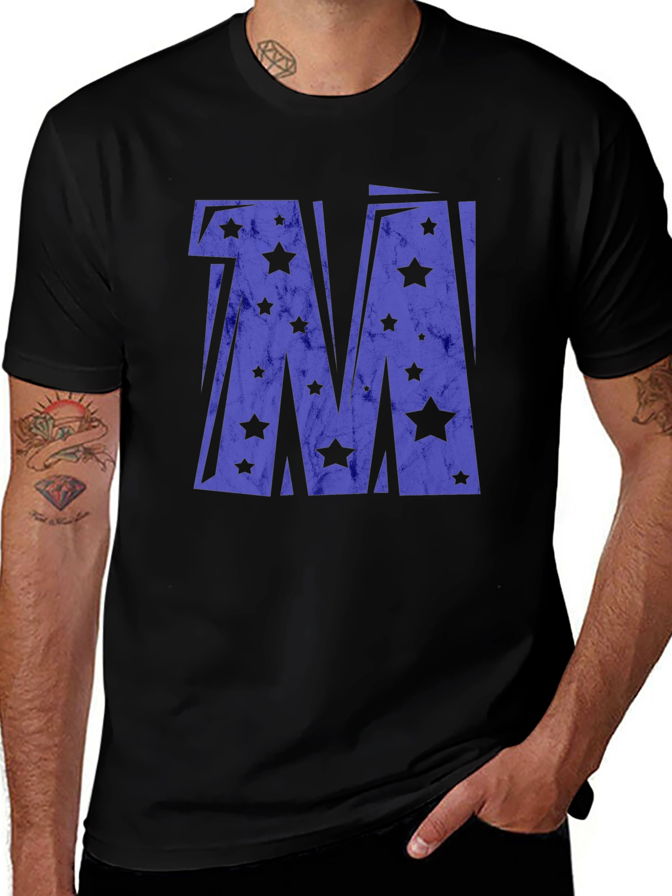 Starry Letter M Black T-Shirt