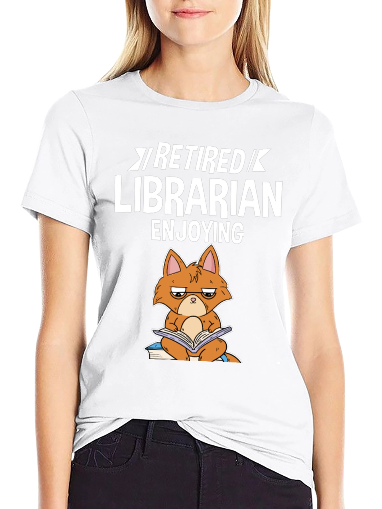 Retired Librarian Cat T-Shirt - Book Lover Tee