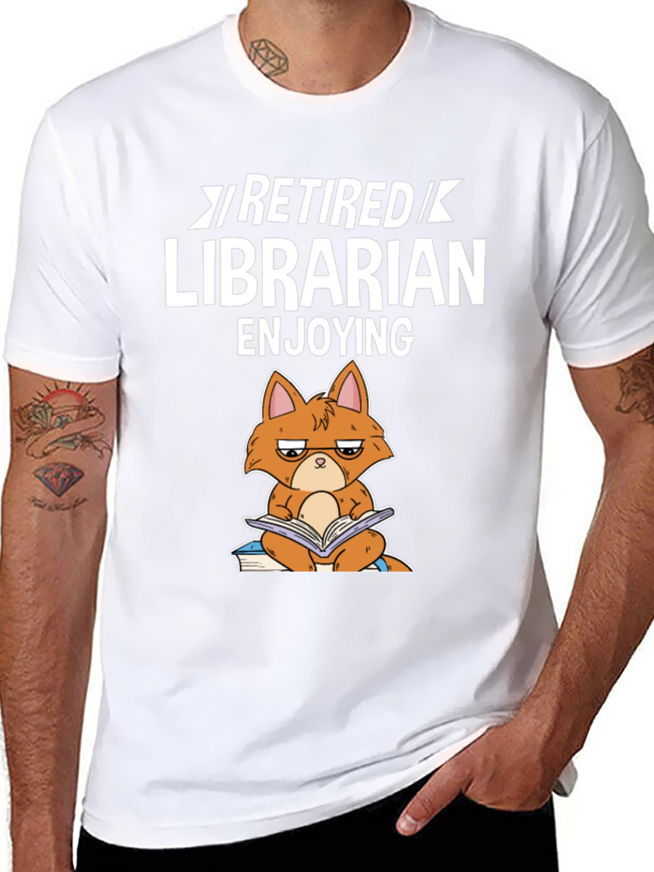 Retired Librarian Cat T-Shirt - Book Lover Tee
