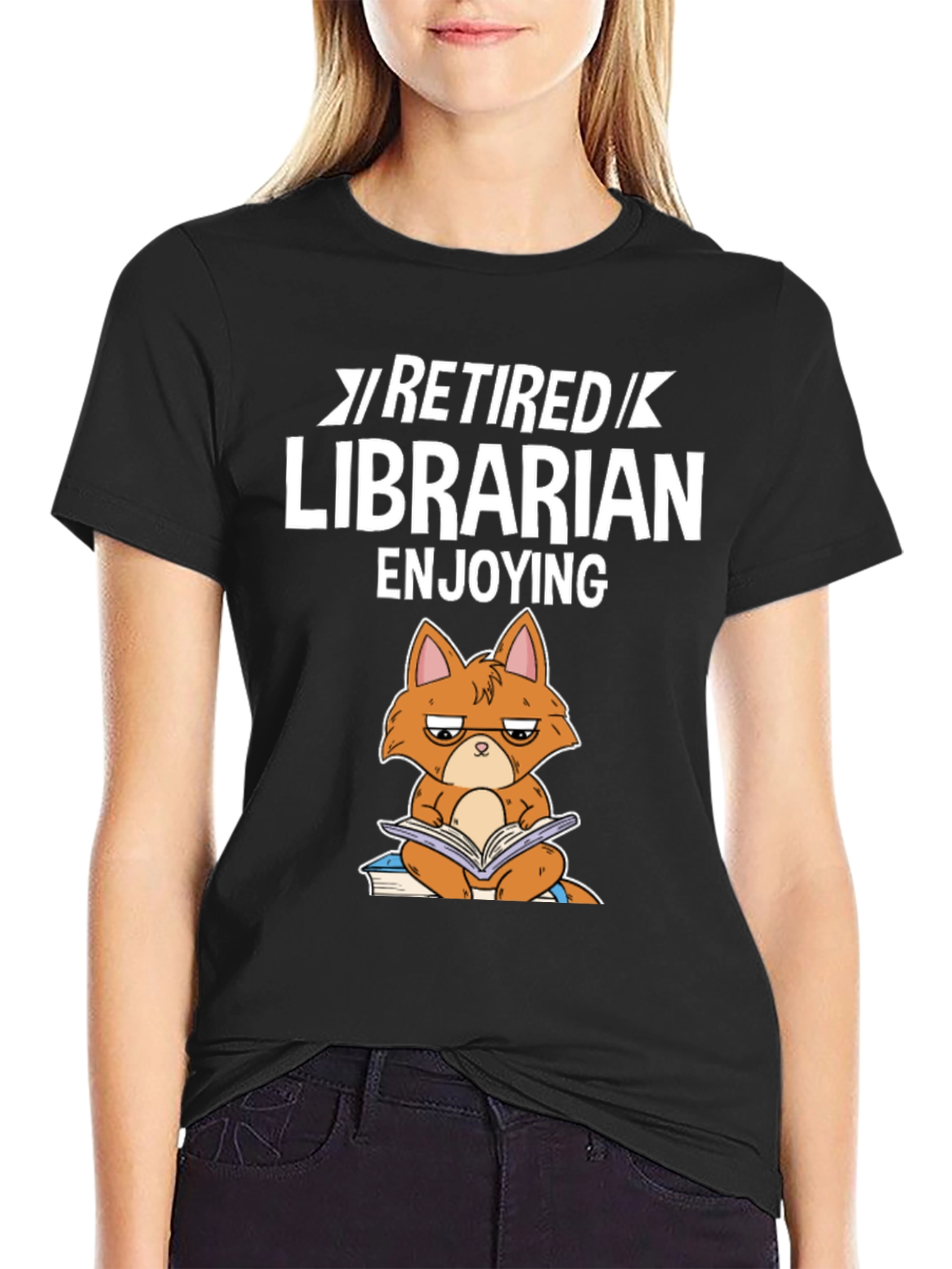 Retired Librarian Cat T-Shirt - Book Lover Tee