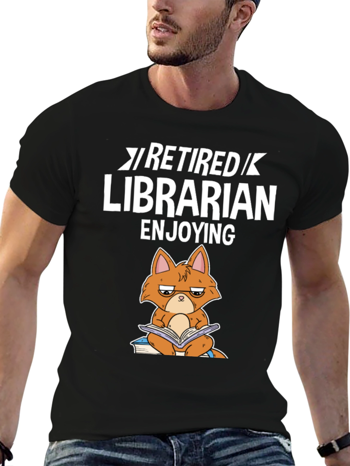 Retired Librarian Cat T-Shirt - Book Lover Tee