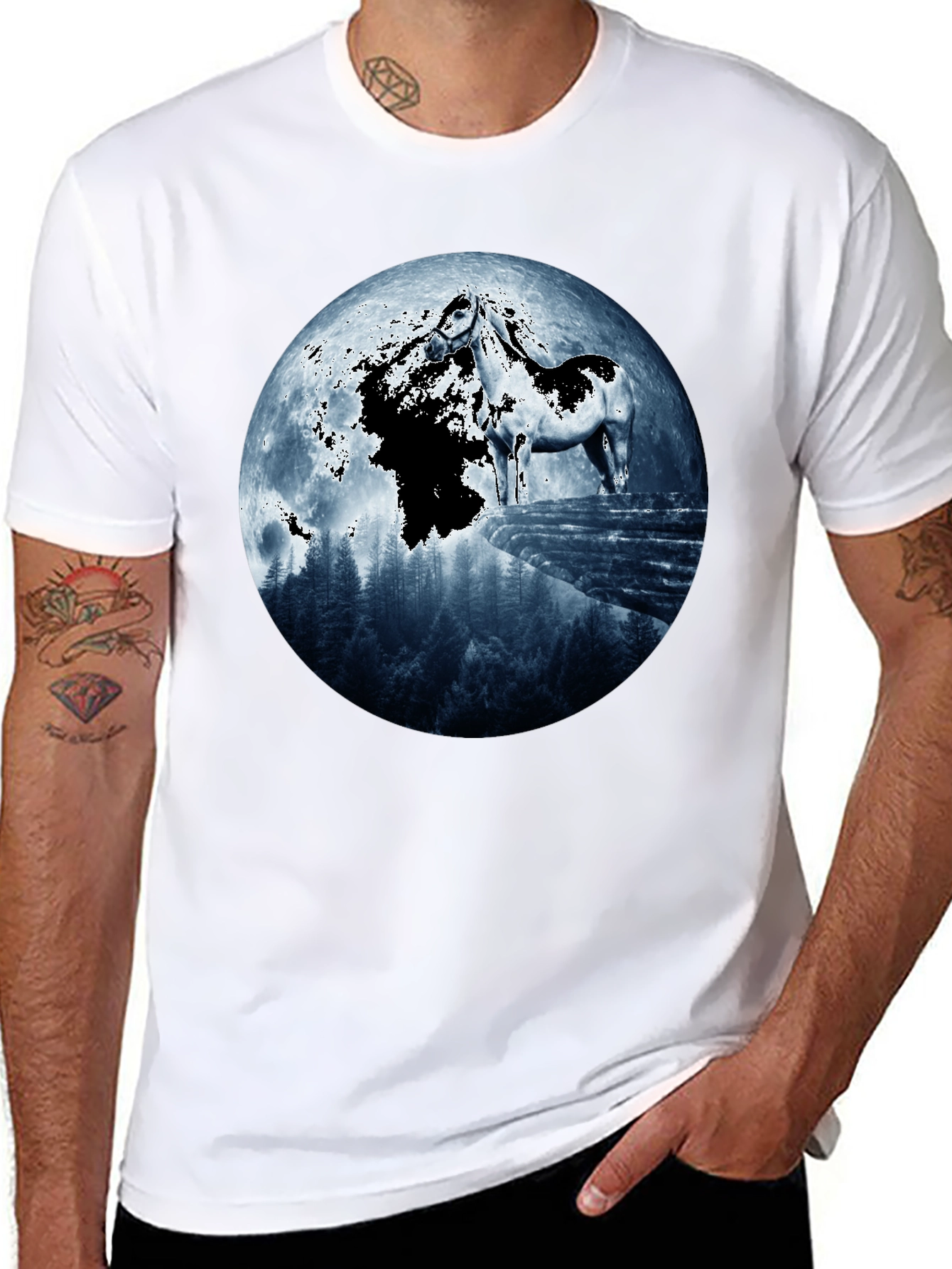 Horse & Moon Graphic T-Shirt - Black