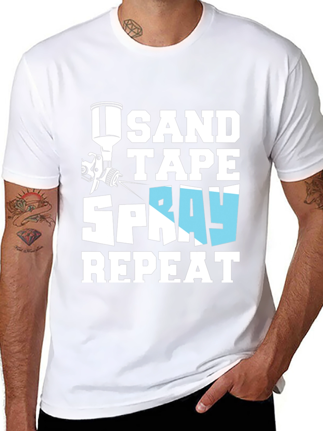 Sand Tape Spray Repeat Black T-Shirt
