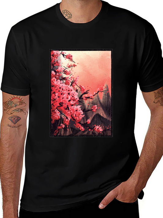 Cherry Blossom Mountain Scene Graphic Tee