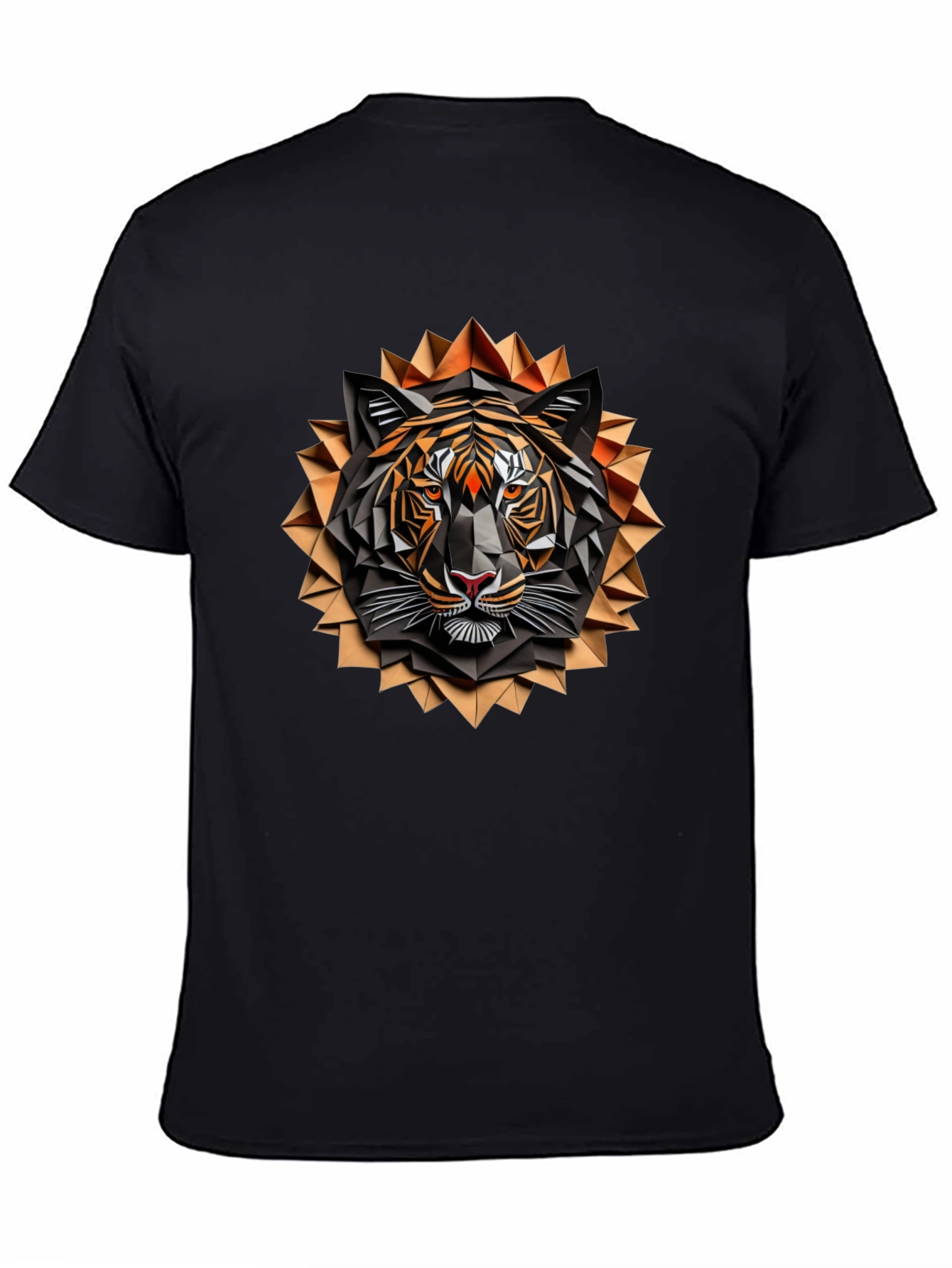Geometric Tiger Graphic Tee - Stylish Mens Black T-Shirt