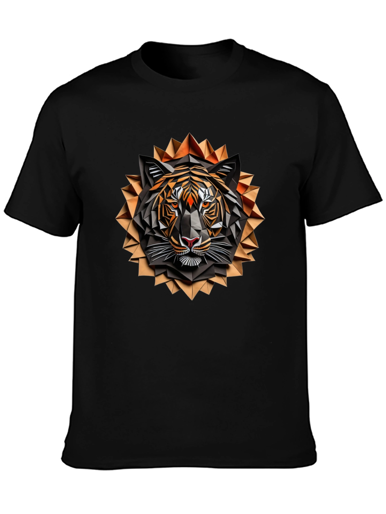 Geometric Tiger Graphic Tee - Stylish Mens Black T-Shirt