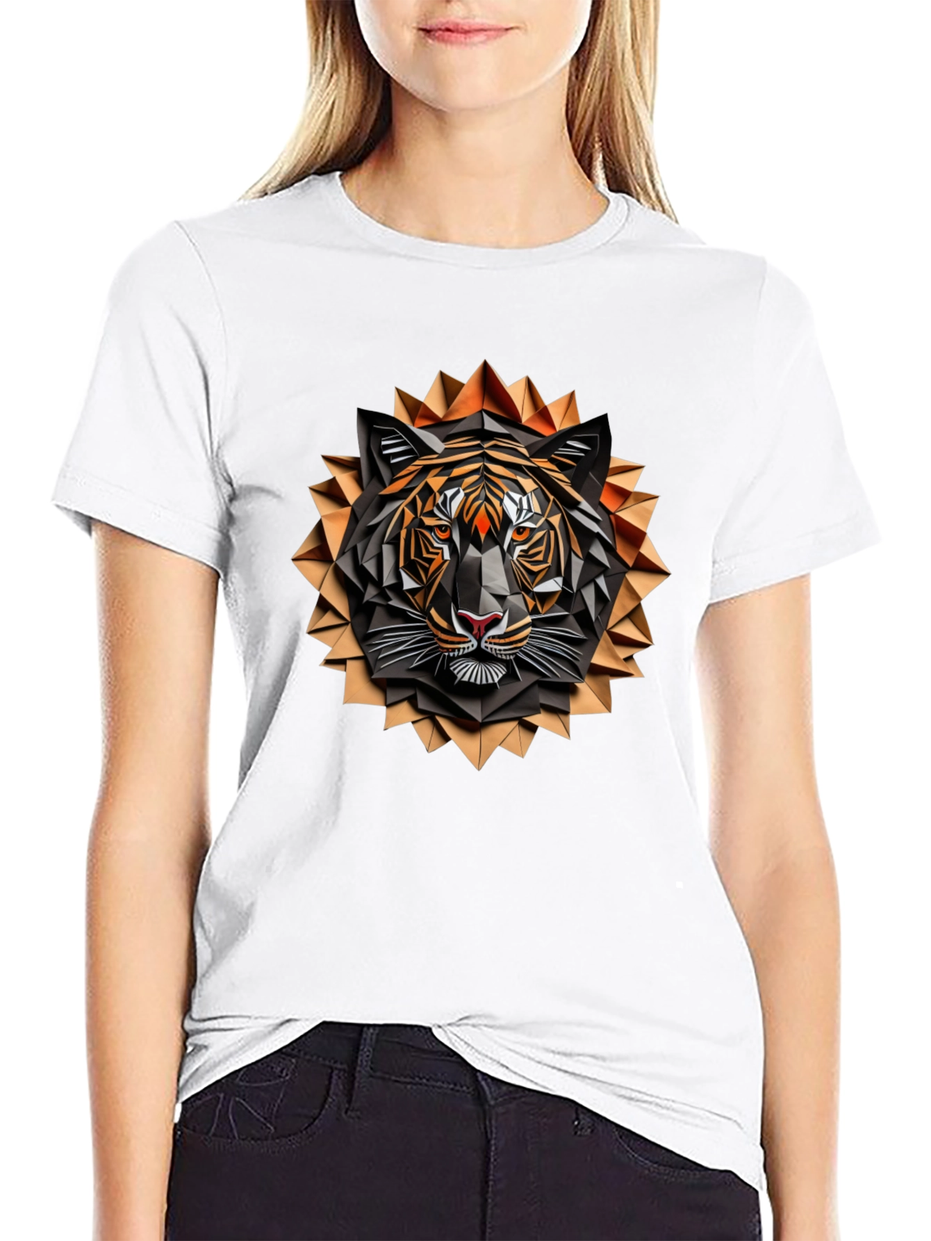 Geometric Tiger Graphic Tee - Stylish Mens Black T-Shirt