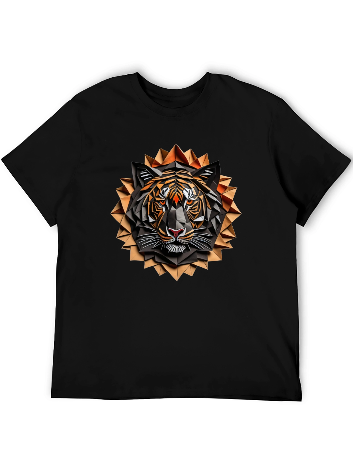 Geometric Tiger Graphic Tee - Stylish Mens Black T-Shirt