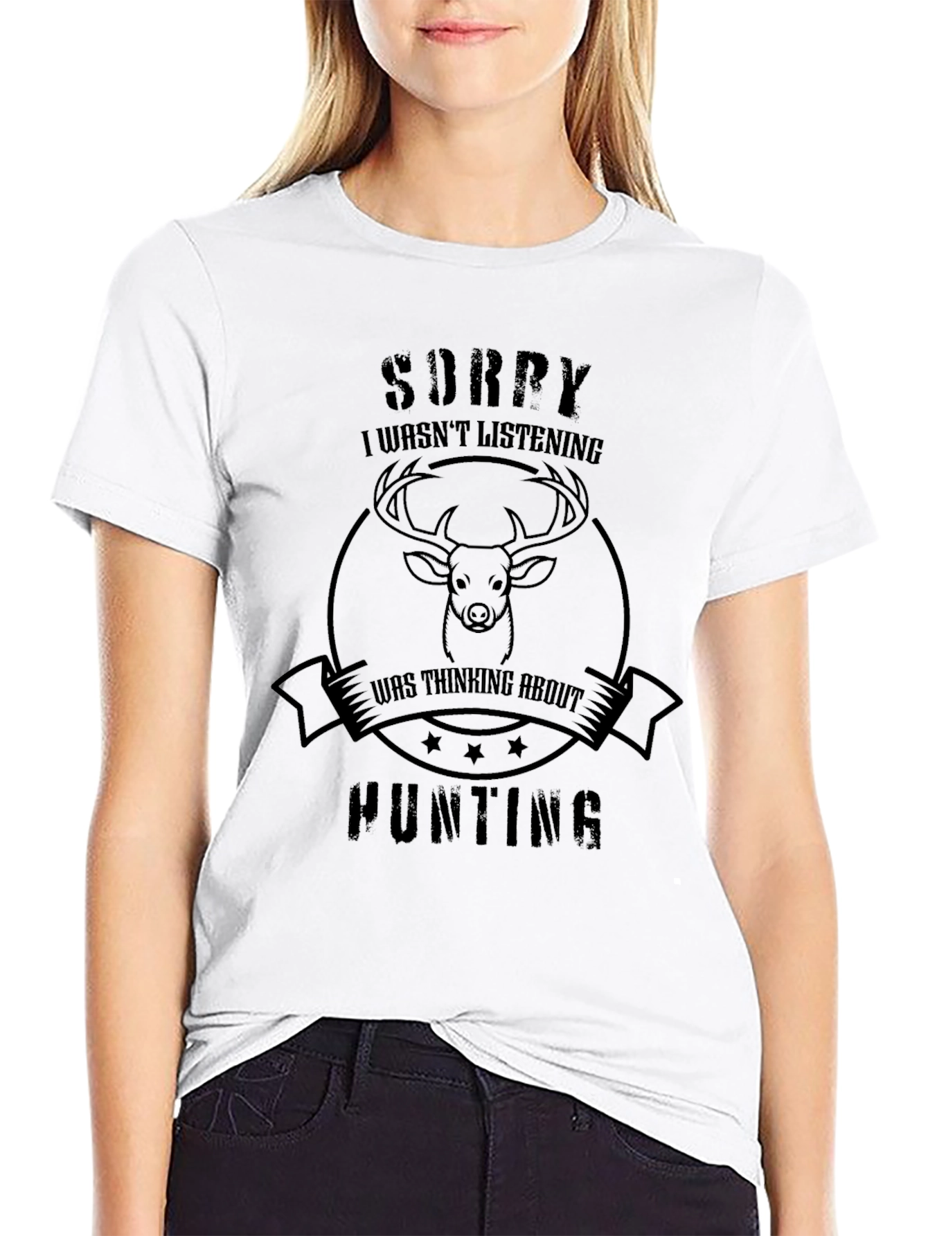 Sorry Hunting Graphic Tee - Black Casual Top