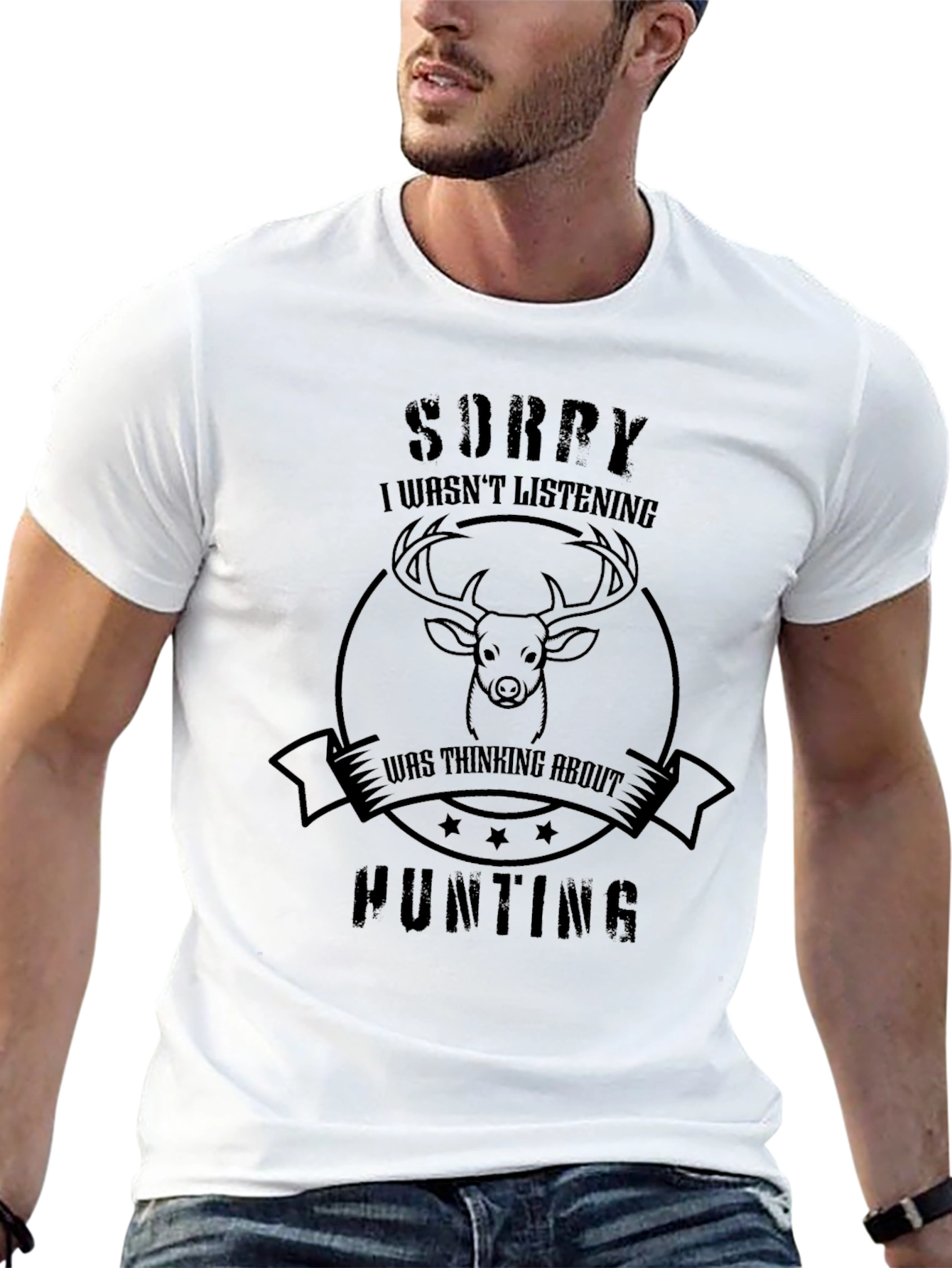 Sorry Hunting Graphic Tee - Black Casual Top