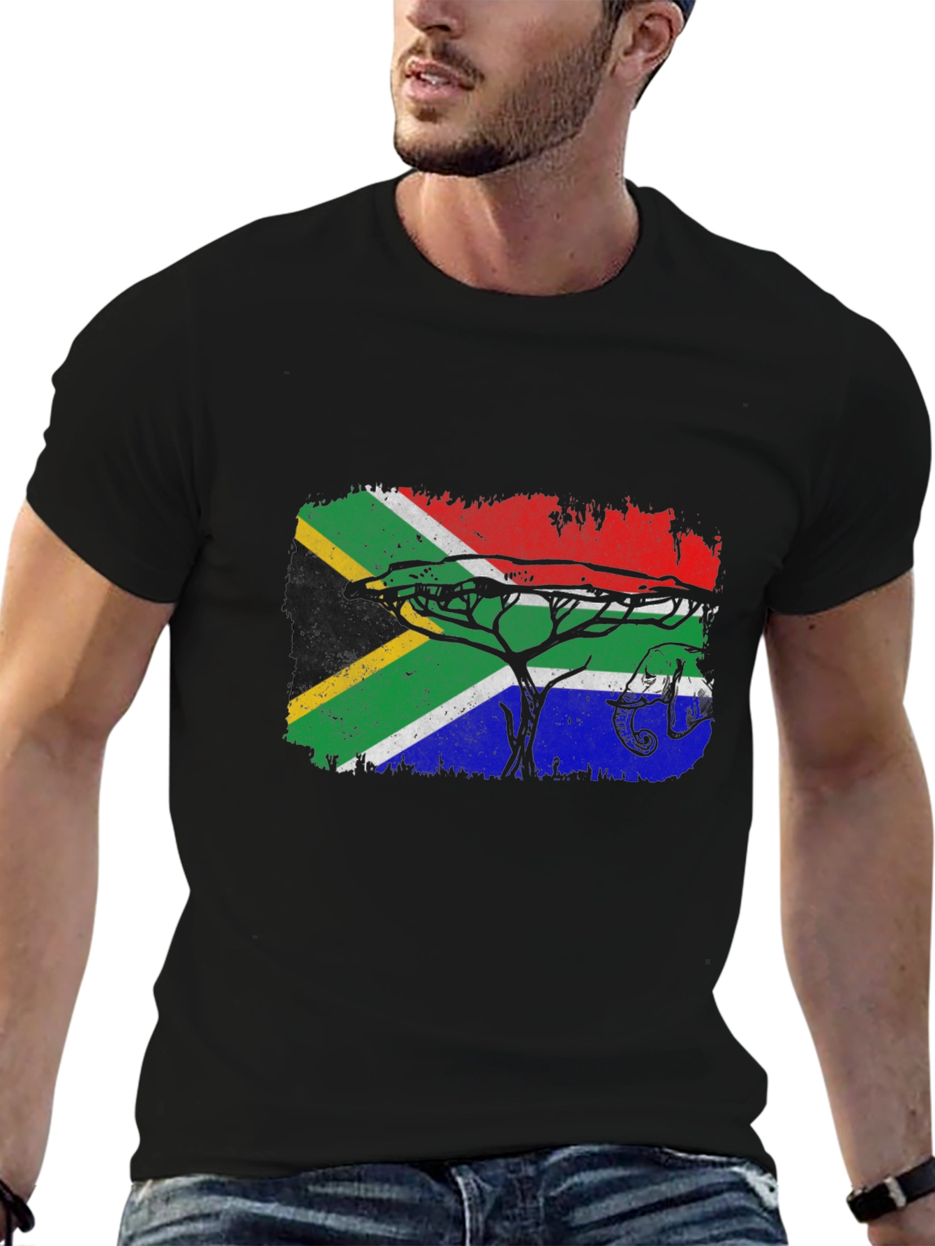 South Africa Flag Tree Graphic Tee - Black