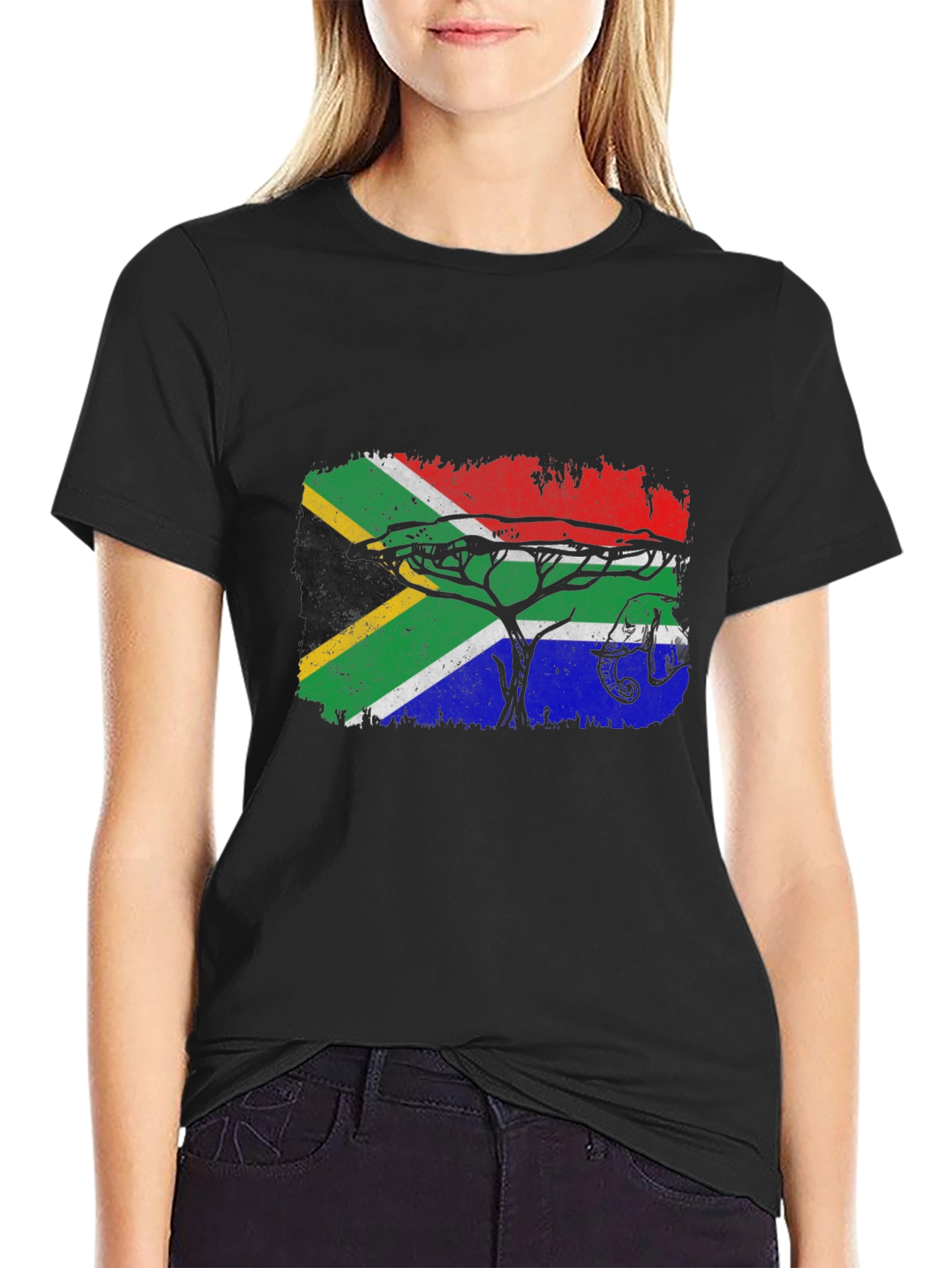 South Africa Flag Tree Graphic Tee - Black