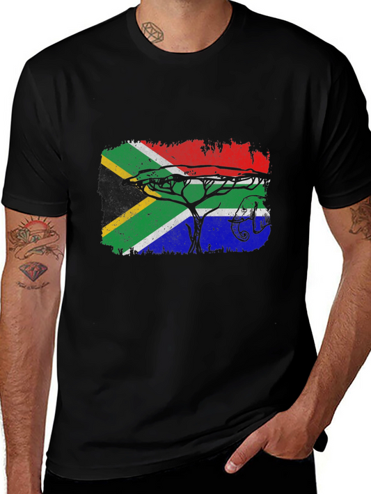 South Africa Flag Tree Graphic Tee - Black