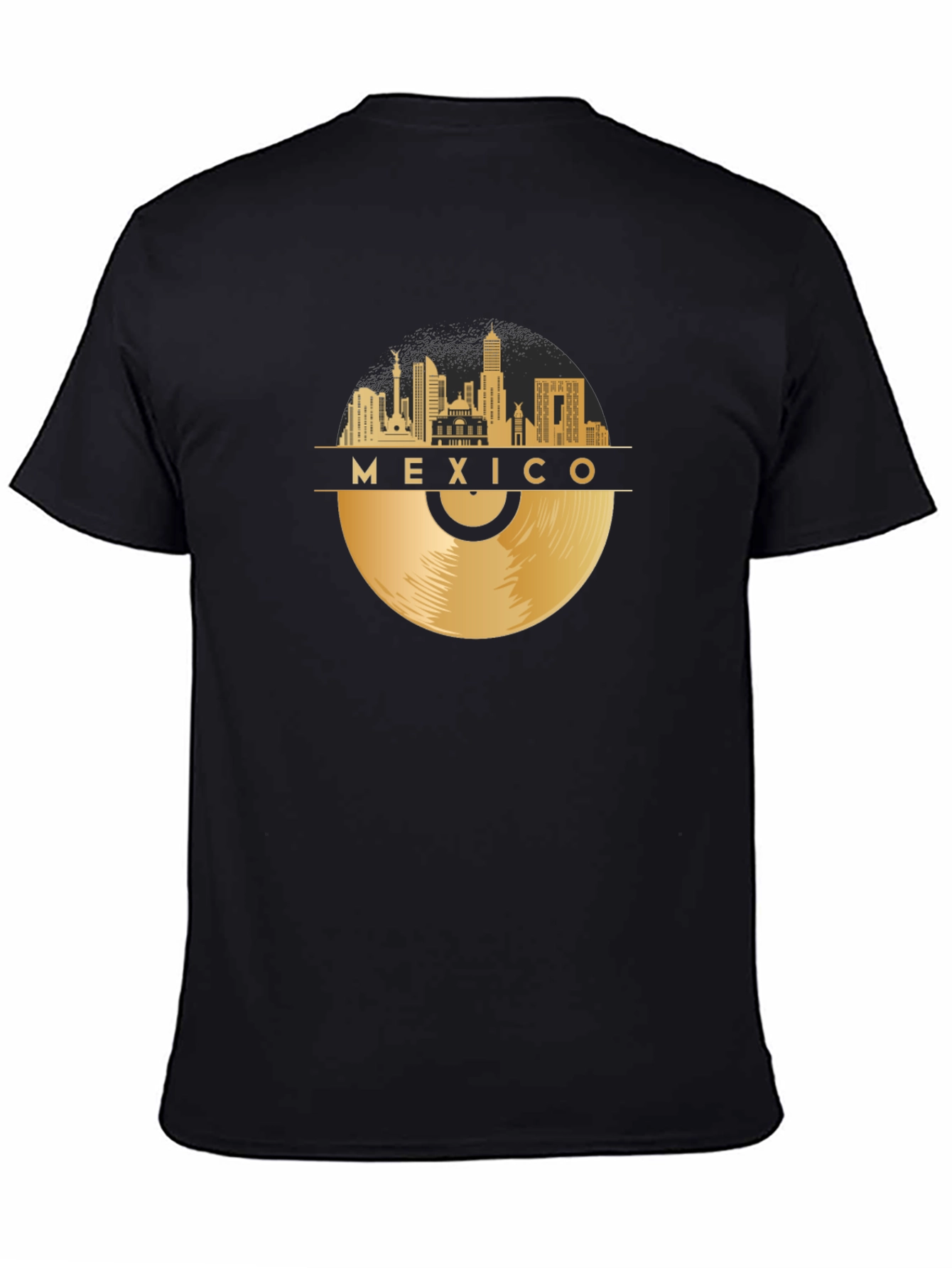 Mexico Skyline Record Black T-Shirt