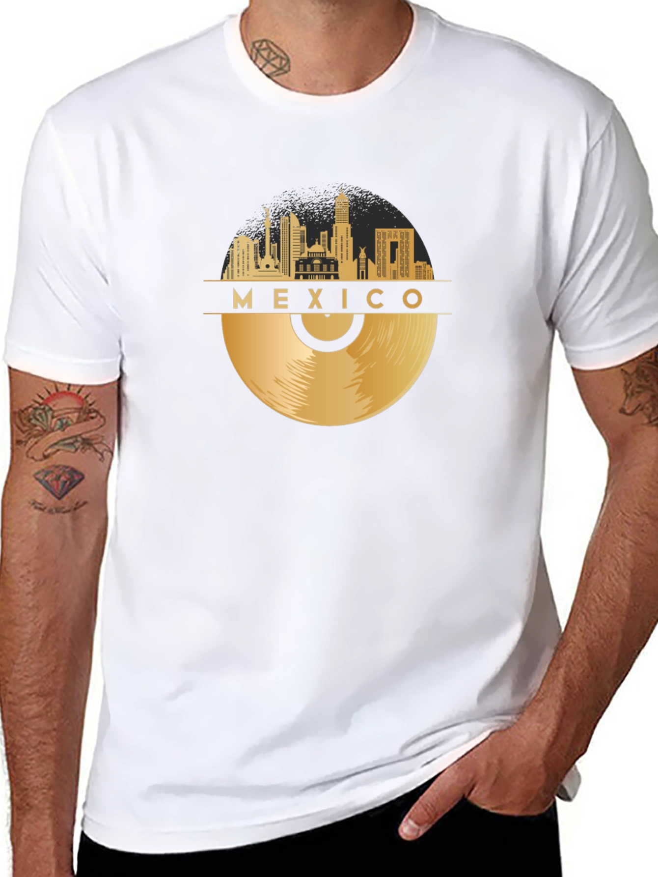 Mexico Skyline Record Black T-Shirt