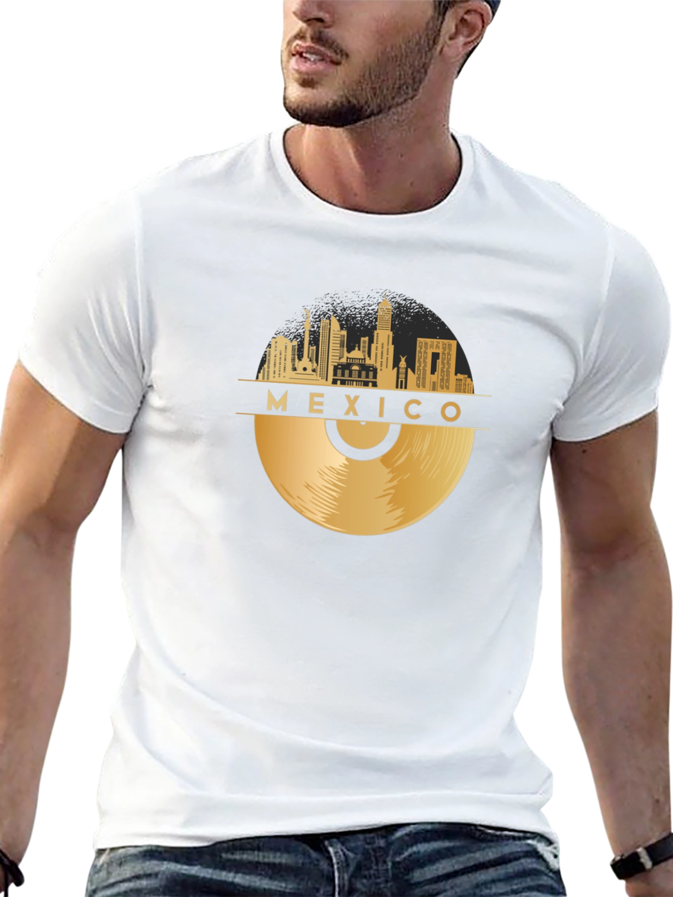 Mexico Skyline Record Black T-Shirt
