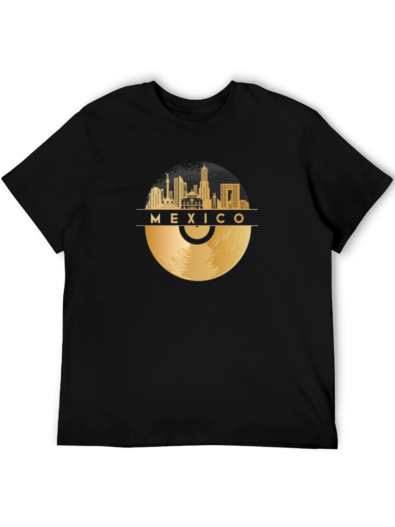 Mexico Skyline Record Black T-Shirt
