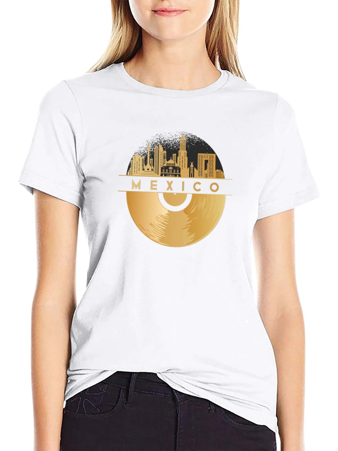 Mexico Skyline Record Black T-Shirt