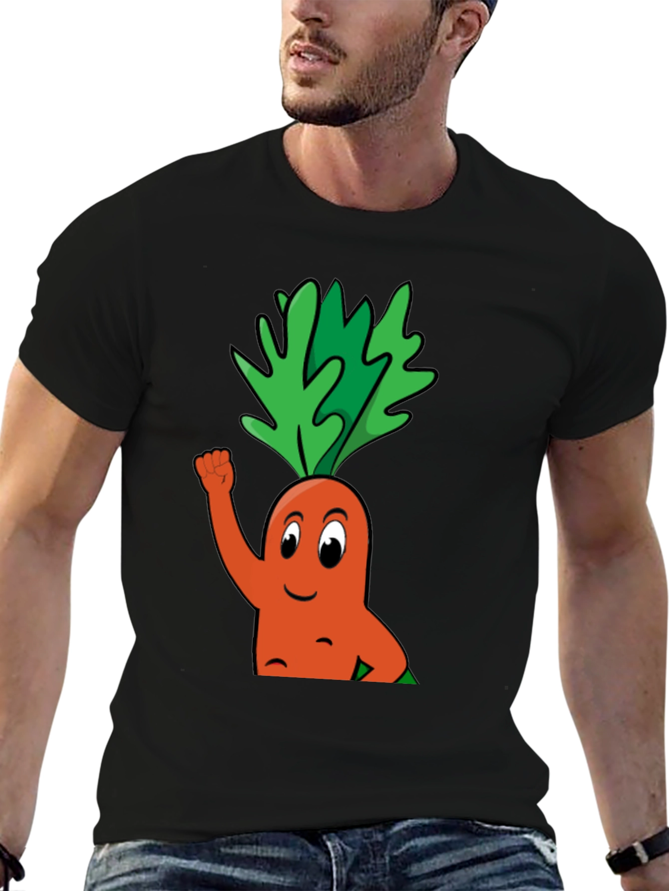 Funny Carrot Cartoon Black T-Shirt