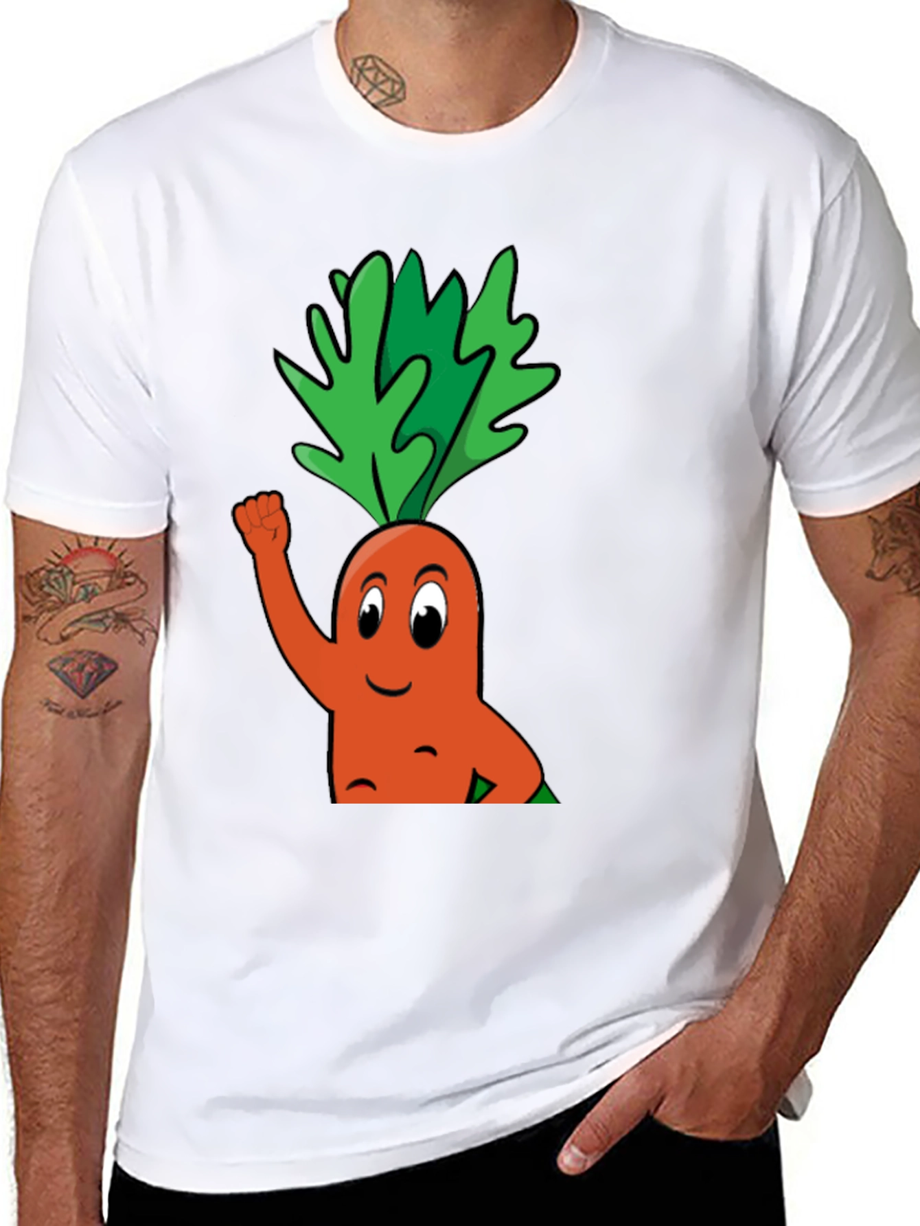 Funny Carrot Cartoon Black T-Shirt
