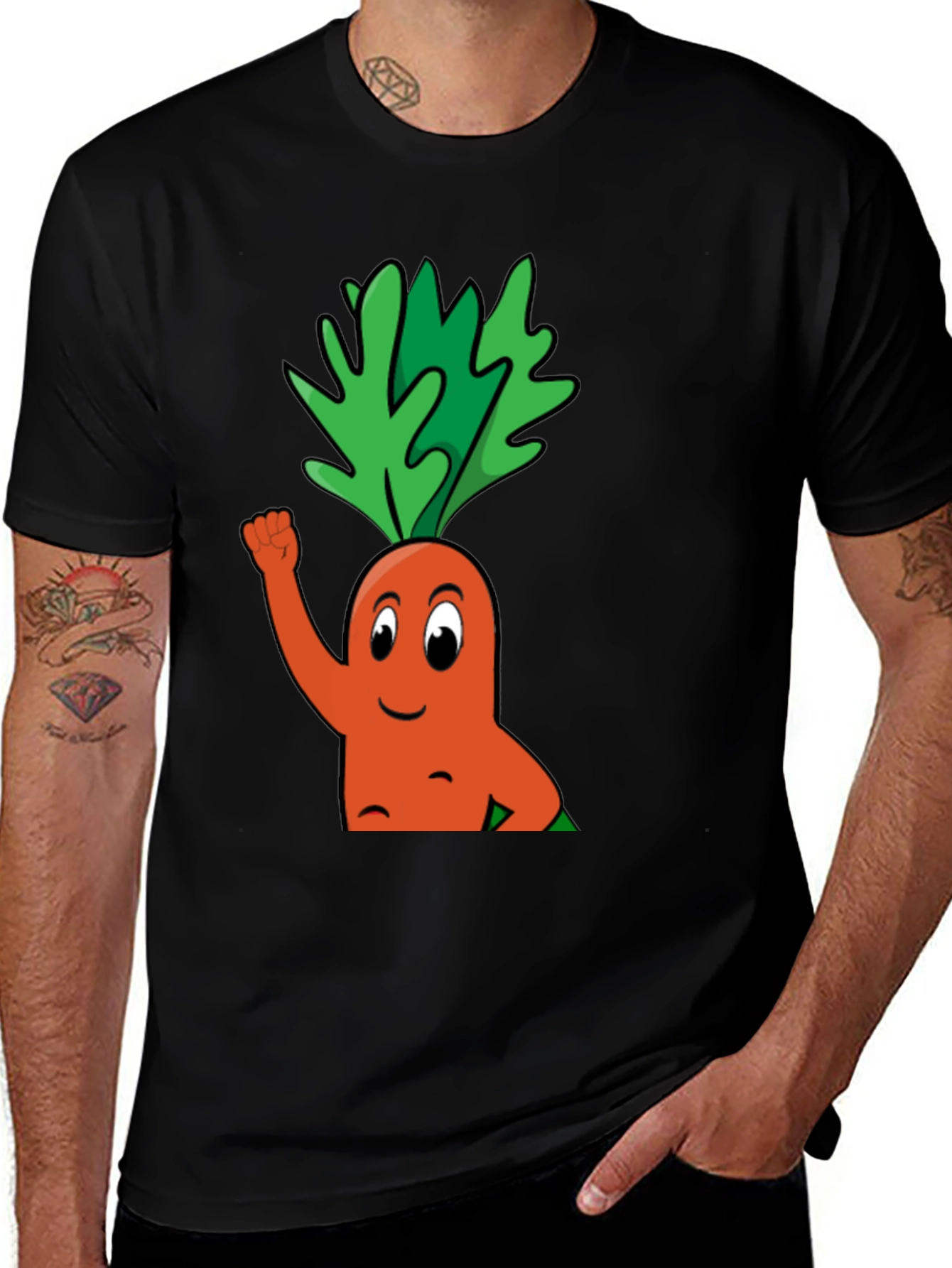 Funny Carrot Cartoon Black T-Shirt