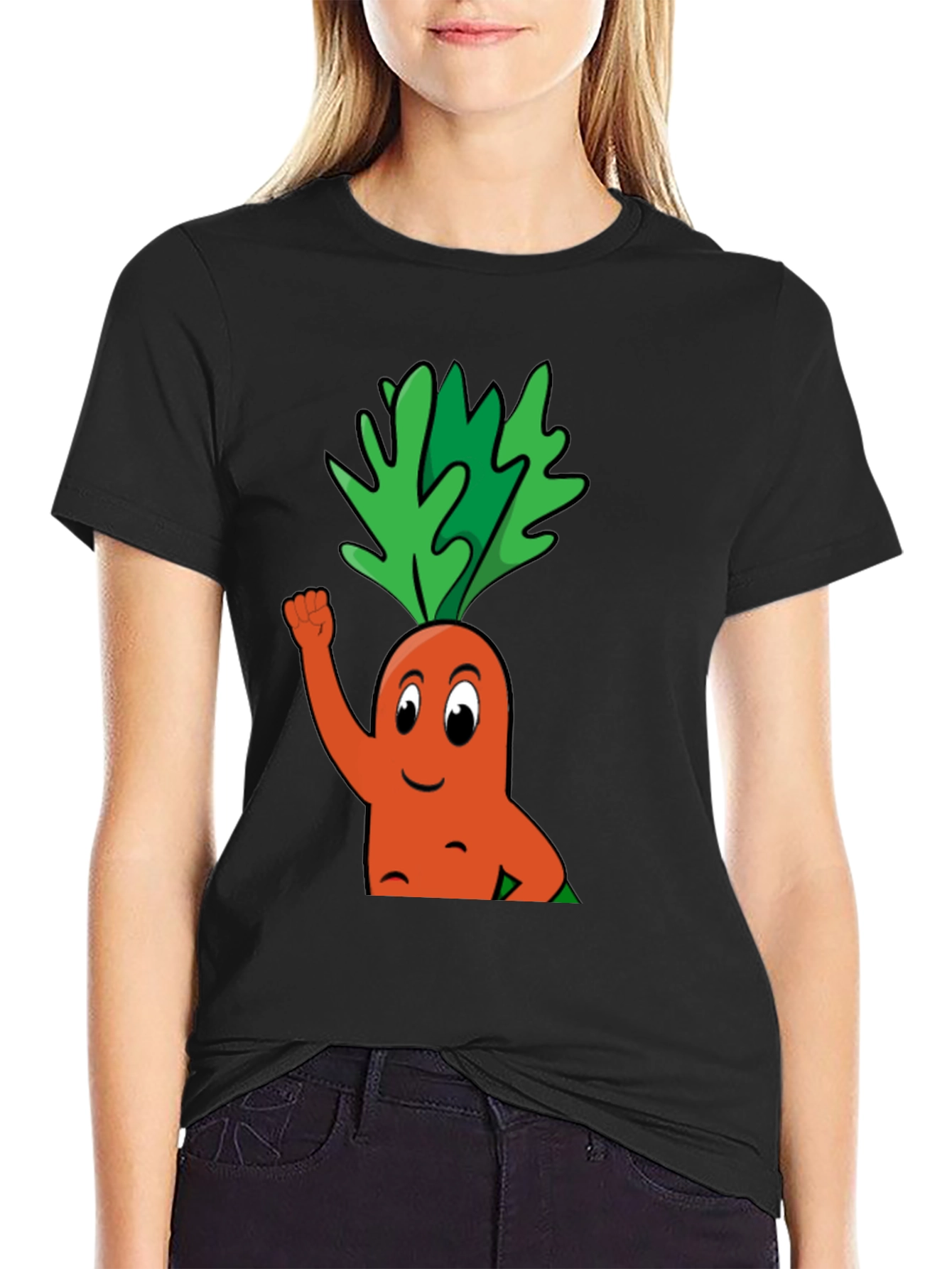 Funny Carrot Cartoon Black T-Shirt