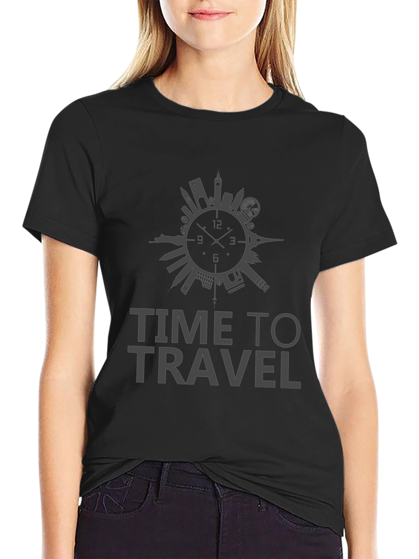 Time To Travel Black Graphic Tee