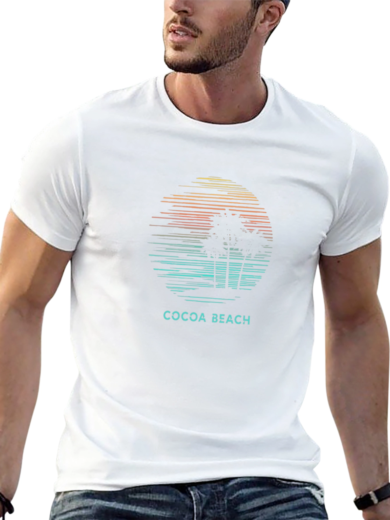 Cocoa Beach Palm Tree Sunset Graphic Tee - Black