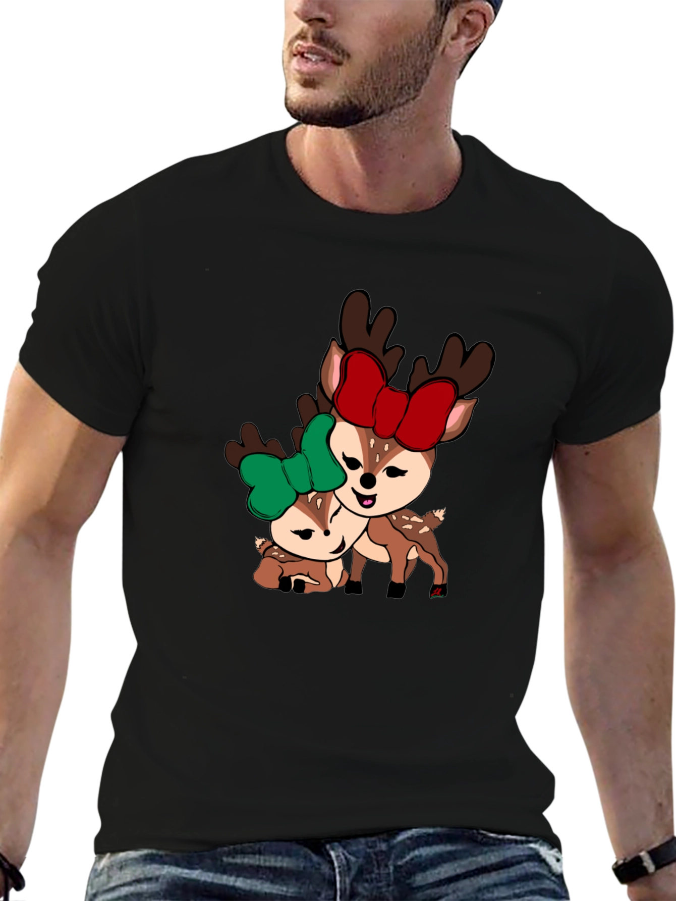 Cute Deer Couple T-Shirt - Holiday Season Apparel