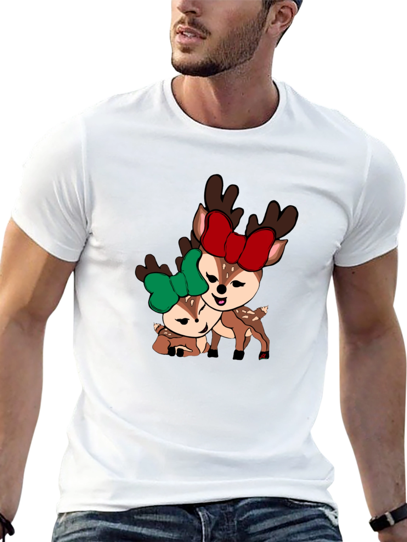 Cute Deer Couple T-Shirt - Holiday Season Apparel