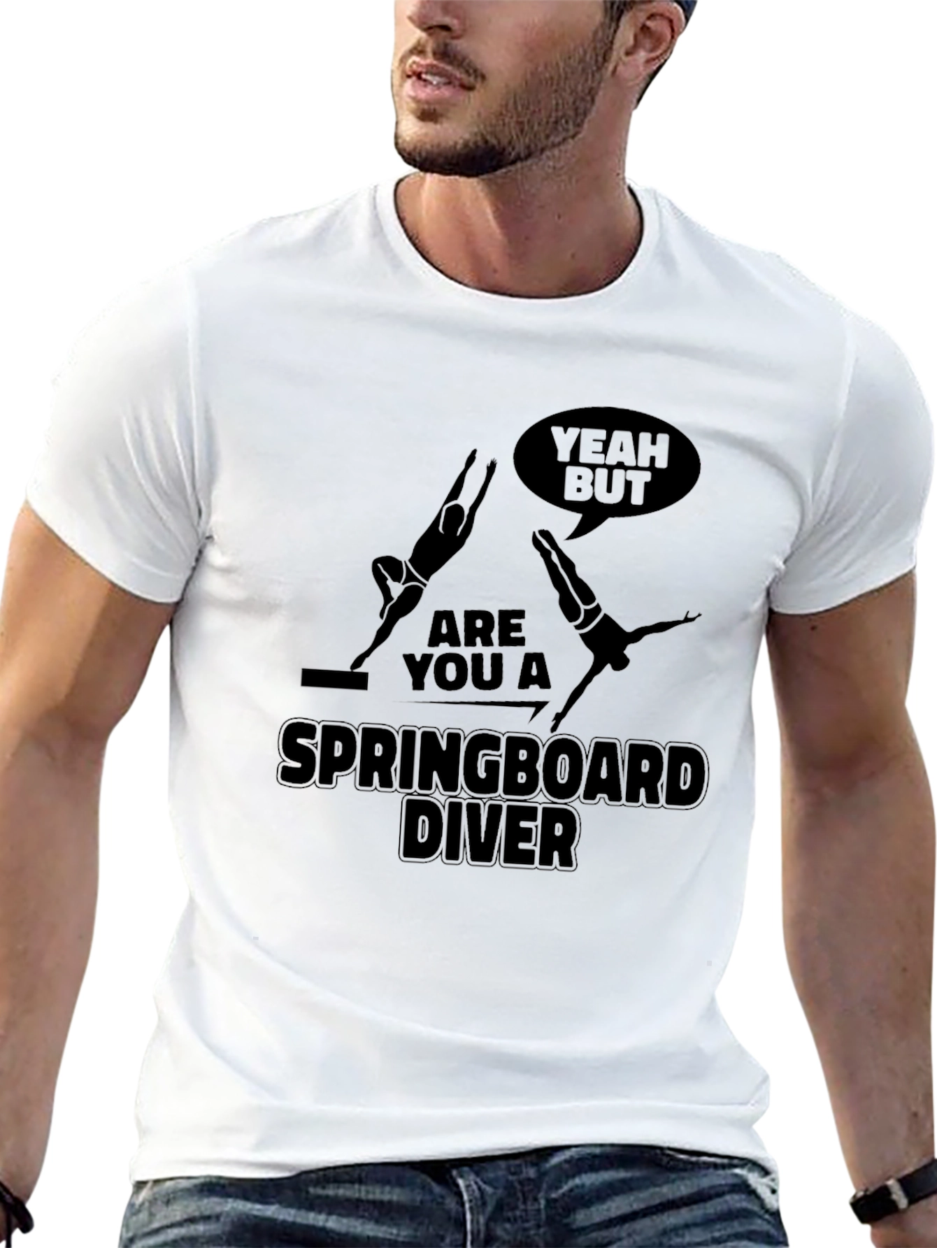 Springboard Diver Graphic Tee - Black Cotton T-Shirt