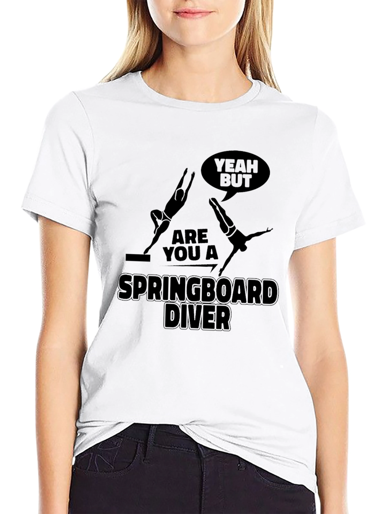 Springboard Diver Graphic Tee - Black Cotton T-Shirt